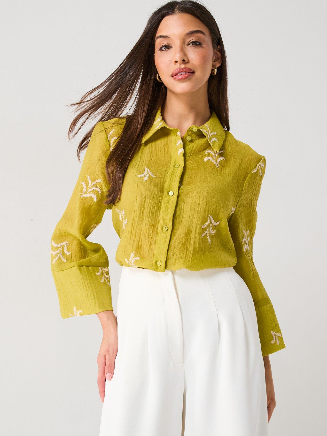  image of jdy-semi-sheer-embroidered-shirt-green