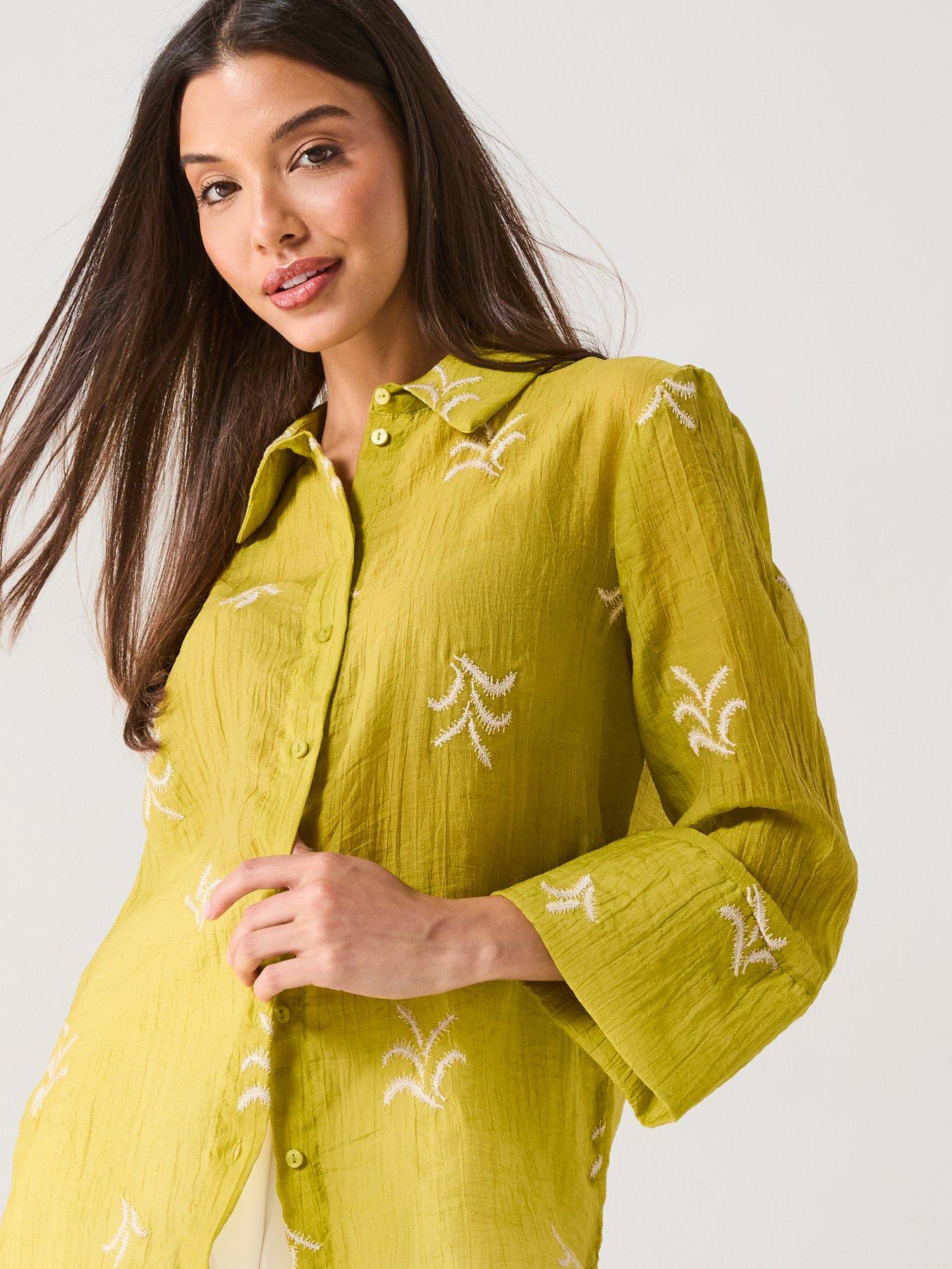 image of jdy-semi-sheer-embroidered-shirt-green