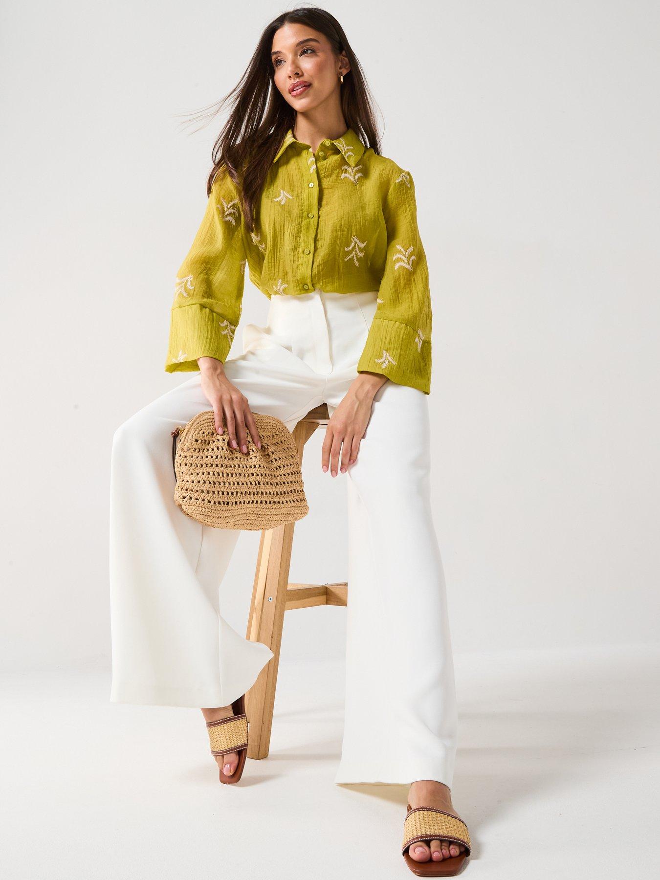  image of jdy-semi-sheer-embroidered-shirt-green