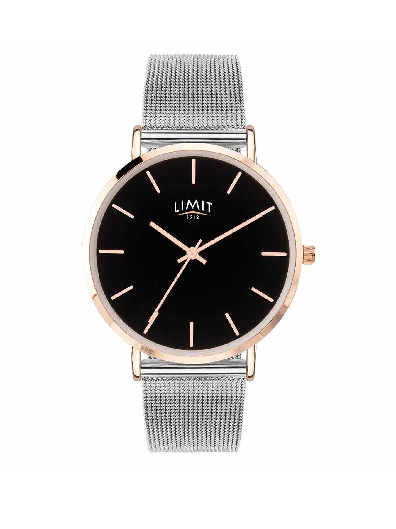 undefined Womens Fashion Silver Stainless Steel Mesh Bracelet with Black Dial Analogue Watch