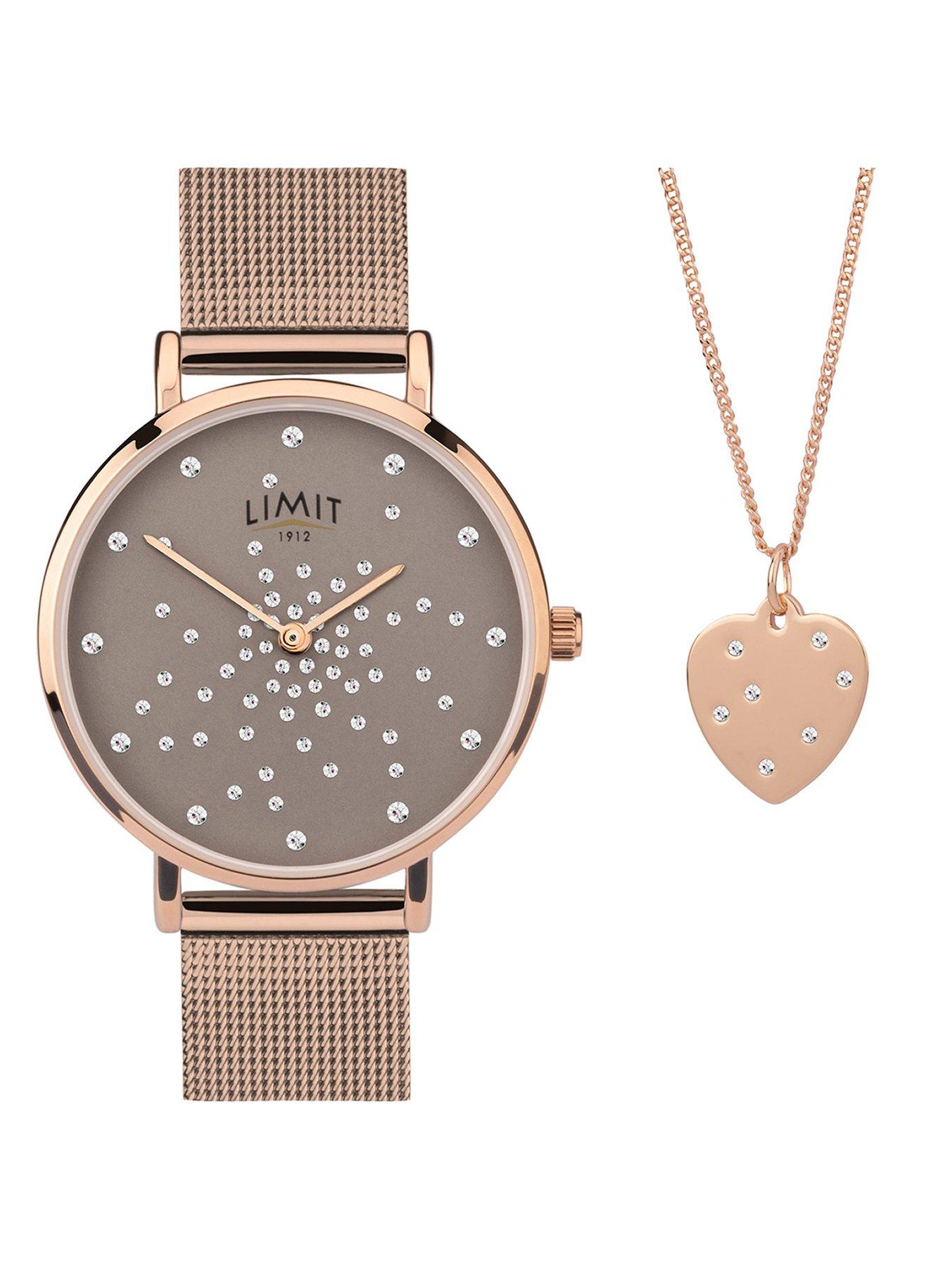 limit-womens-rose-gold-stainless-steel-mesh-bracelet-with-grey-dial-analogue-gift-set