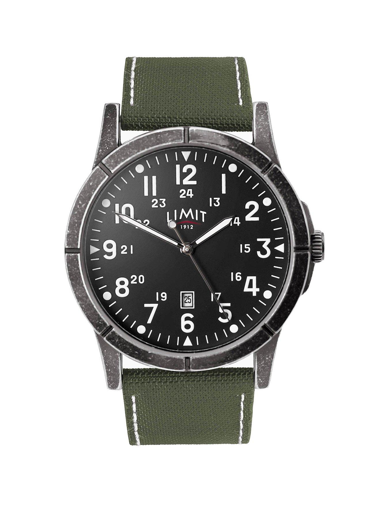 Limit Mens Pilot Khaki Canvas Strap with Black Dial Analogue Watch