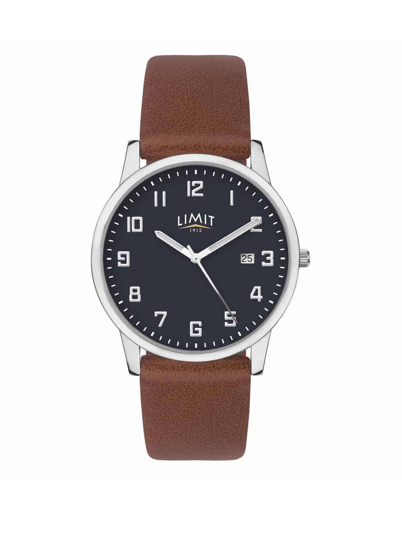 Limit Mens Modern Tan Polyurethane Strap with Blue Dial Analogue Watch