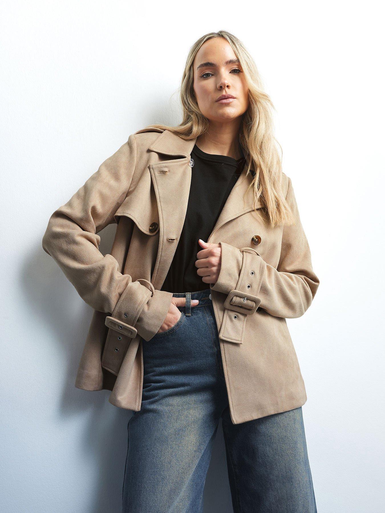  image of long-tall-sally-suedette-short-trench-coat-natural