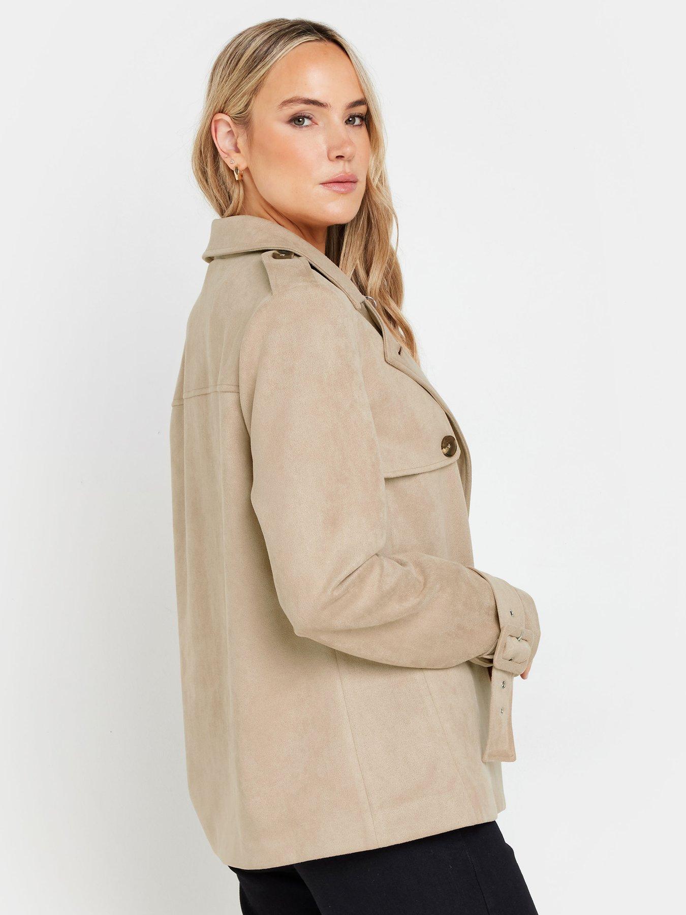  image of long-tall-sally-suedette-short-trench-coat-natural