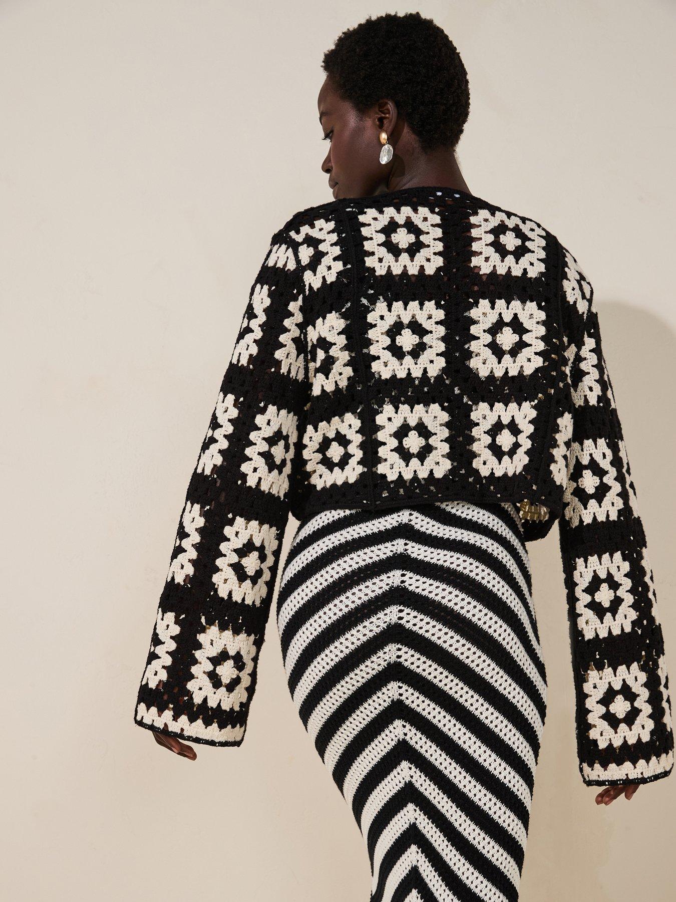  image of v-by-very-cropped-crochet-edge-to-edge-cardigan-blackwhite