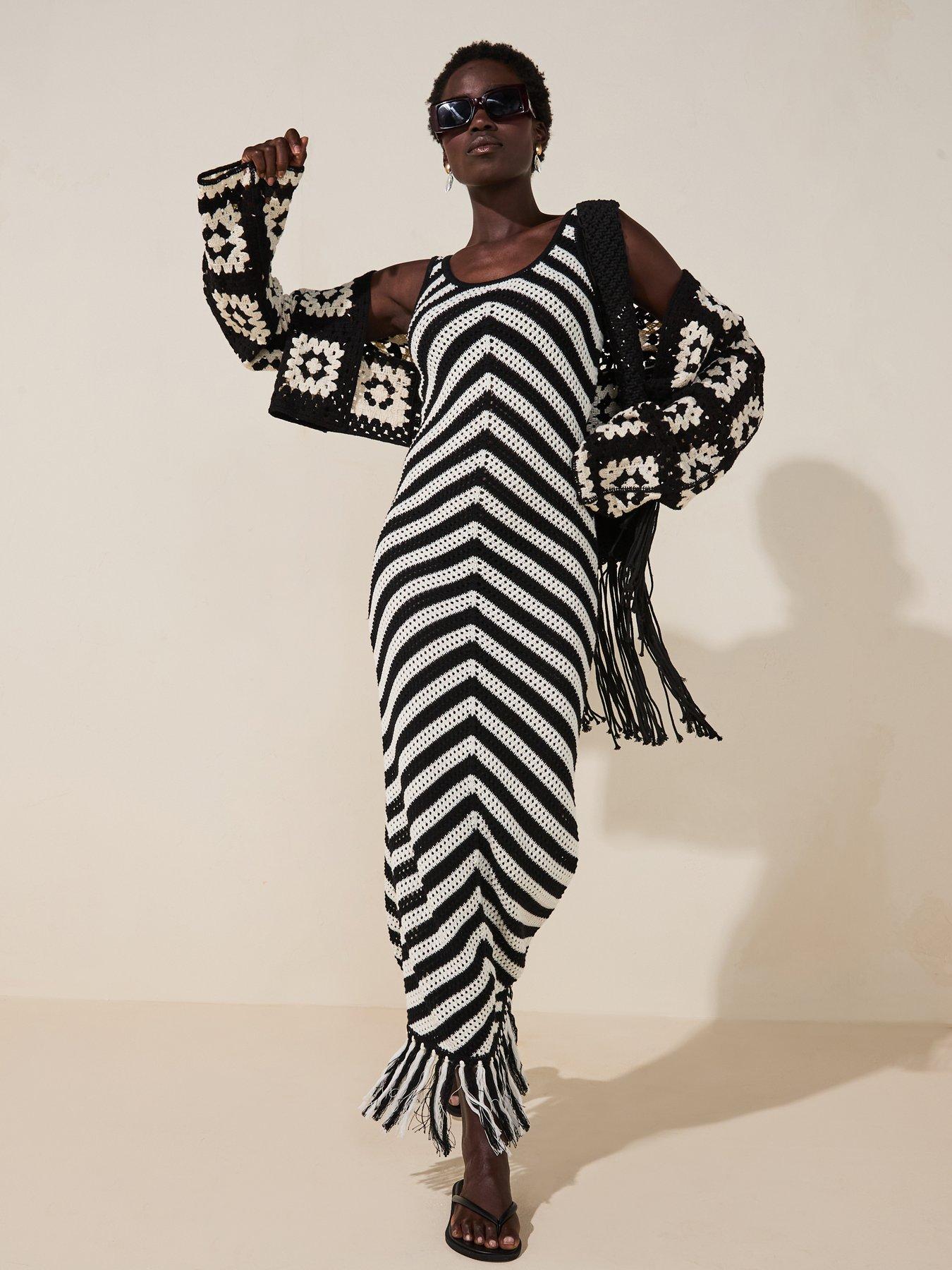  image of v-by-very-cropped-crochet-edge-to-edge-cardigan-blackwhite