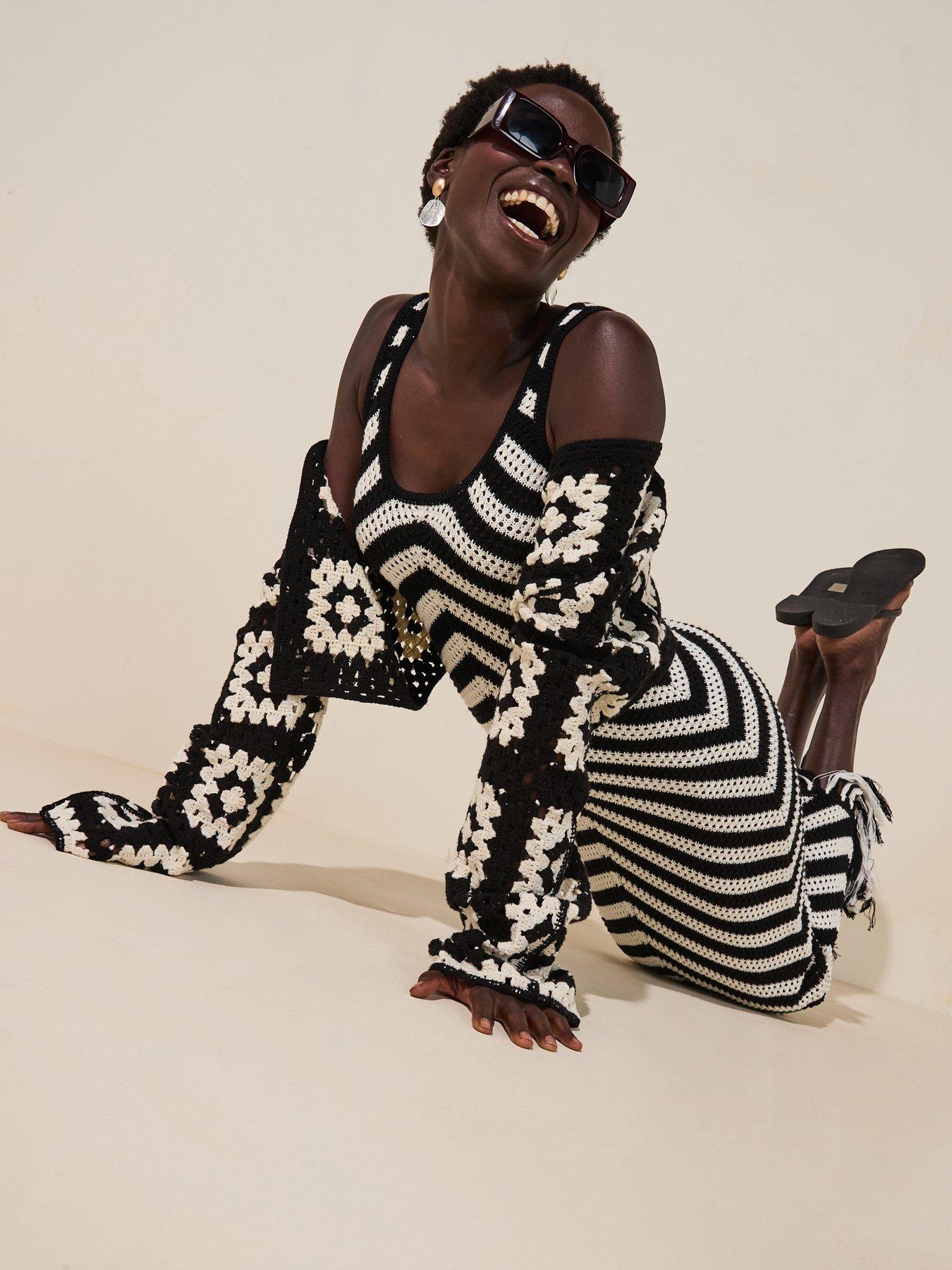  image of v-by-very-cropped-crochet-edge-to-edge-cardigan-blackwhite