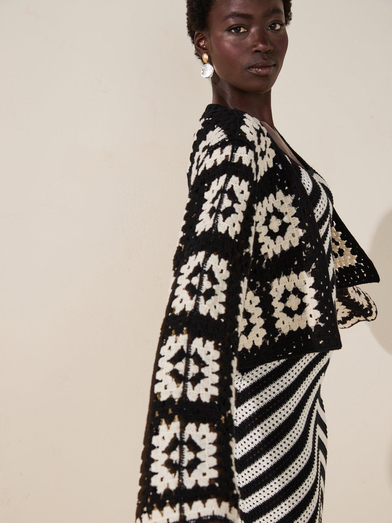  image of v-by-very-cropped-crochet-edge-to-edge-cardigan-blackwhite