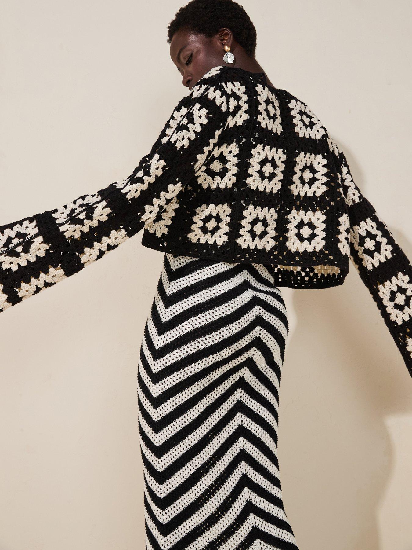  image of v-by-very-cropped-crochet-edge-to-edge-cardigan-blackwhite