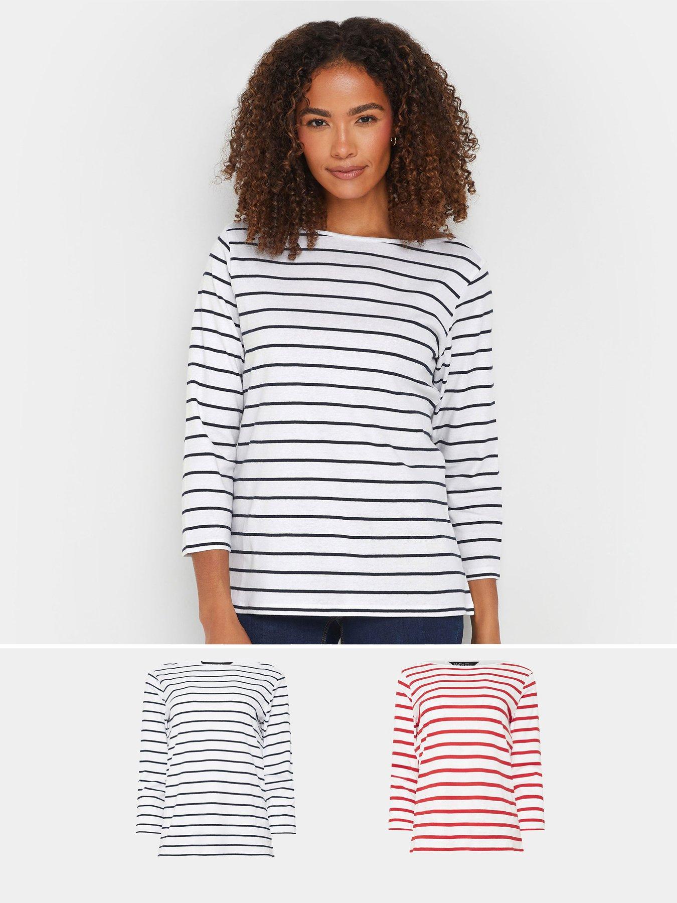 undefined 2 Pack Slash Neck Stripe Top - Blue