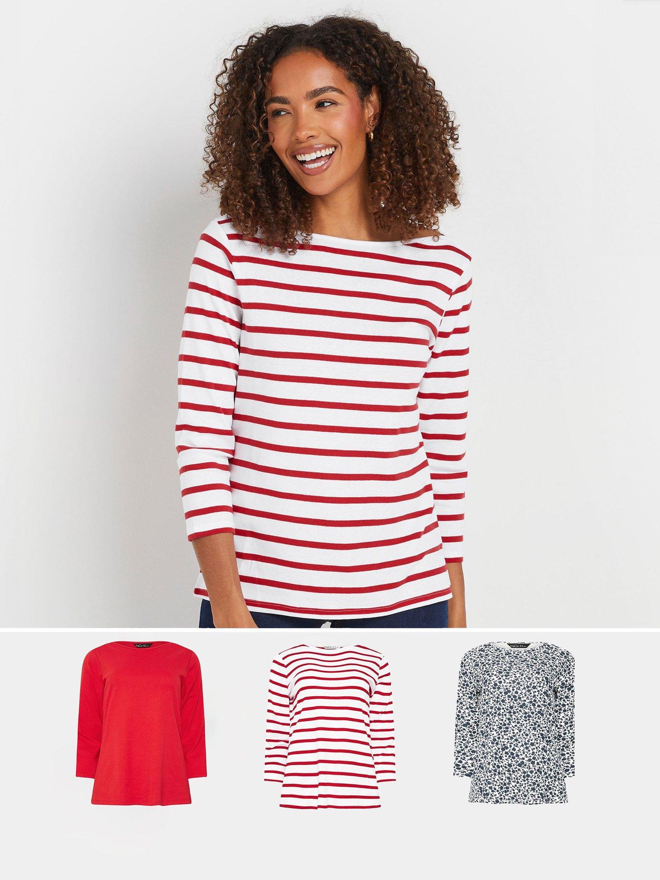 undefined 3 Pack 3/4 Sleeve Crew Neck Tops - Red