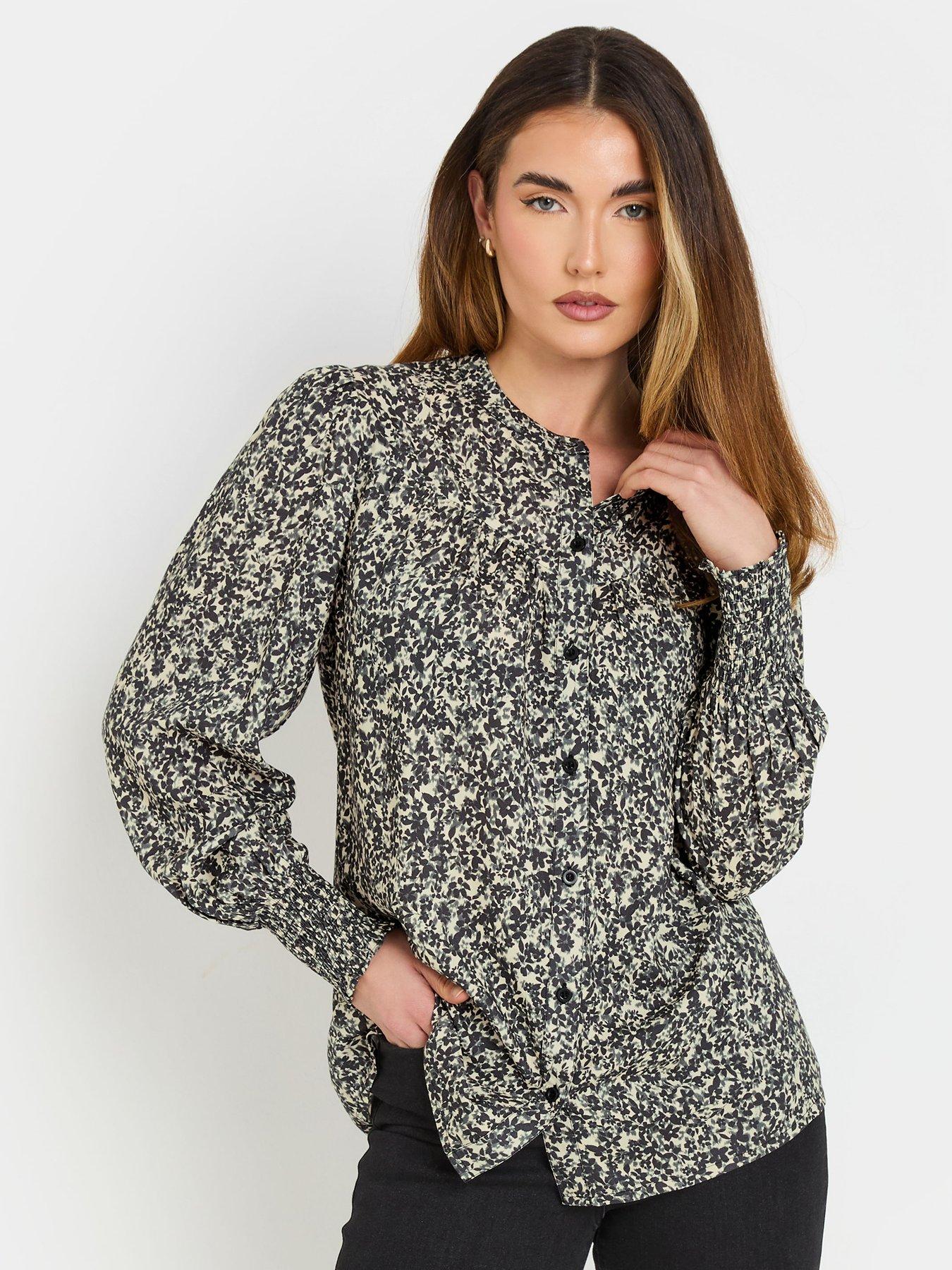  image of long-tall-sally-yoke-button-shirt-grey