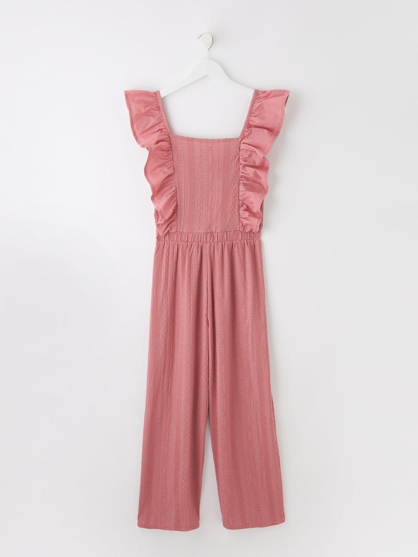 undefined Girls Frill Textured Jumpsuit - Purple