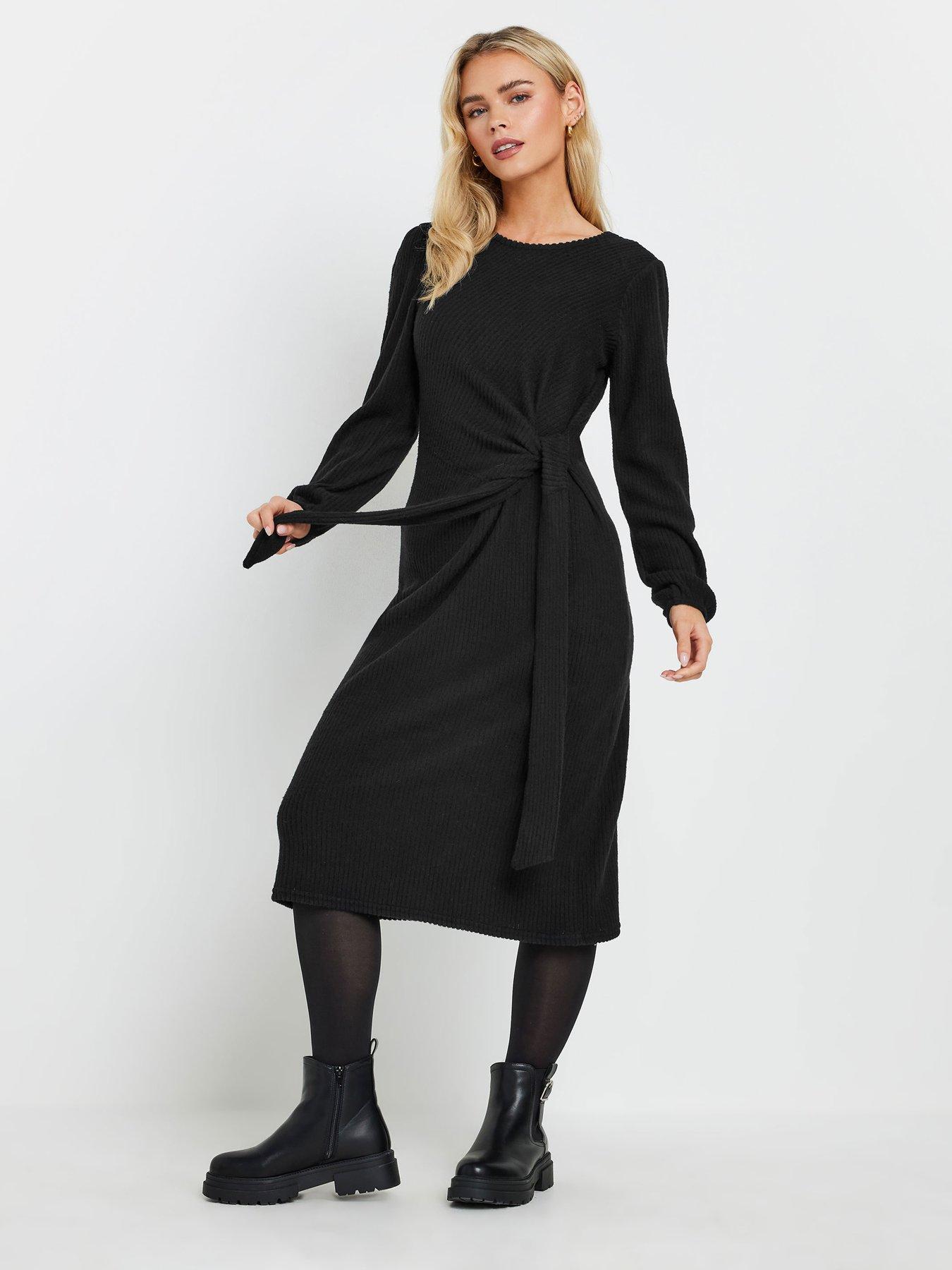 undefined Petite Side Tie Midi Dress - Black