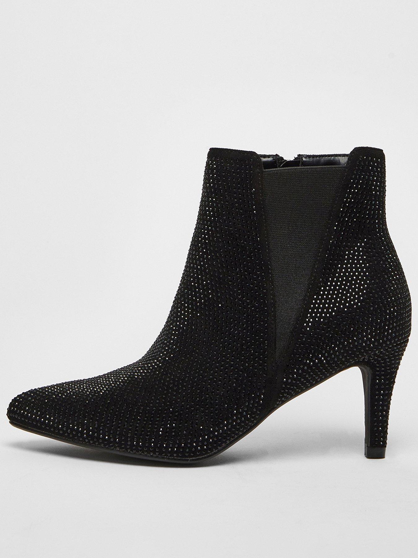 Quiz Wide Fit Black Diamante Ankle Boots littlewoods