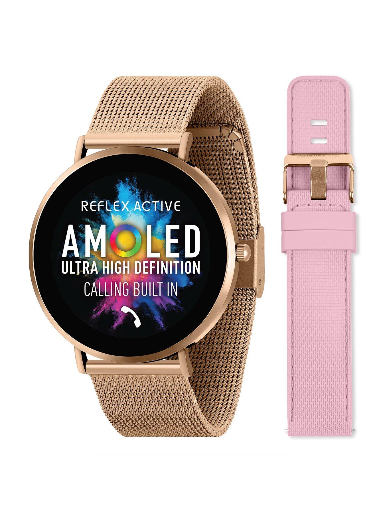  image of reflex-active-series-42-rose-gold-mesh-and-pink-silicone-strap-amoled-ultra-slim-smart-calling-watch-set