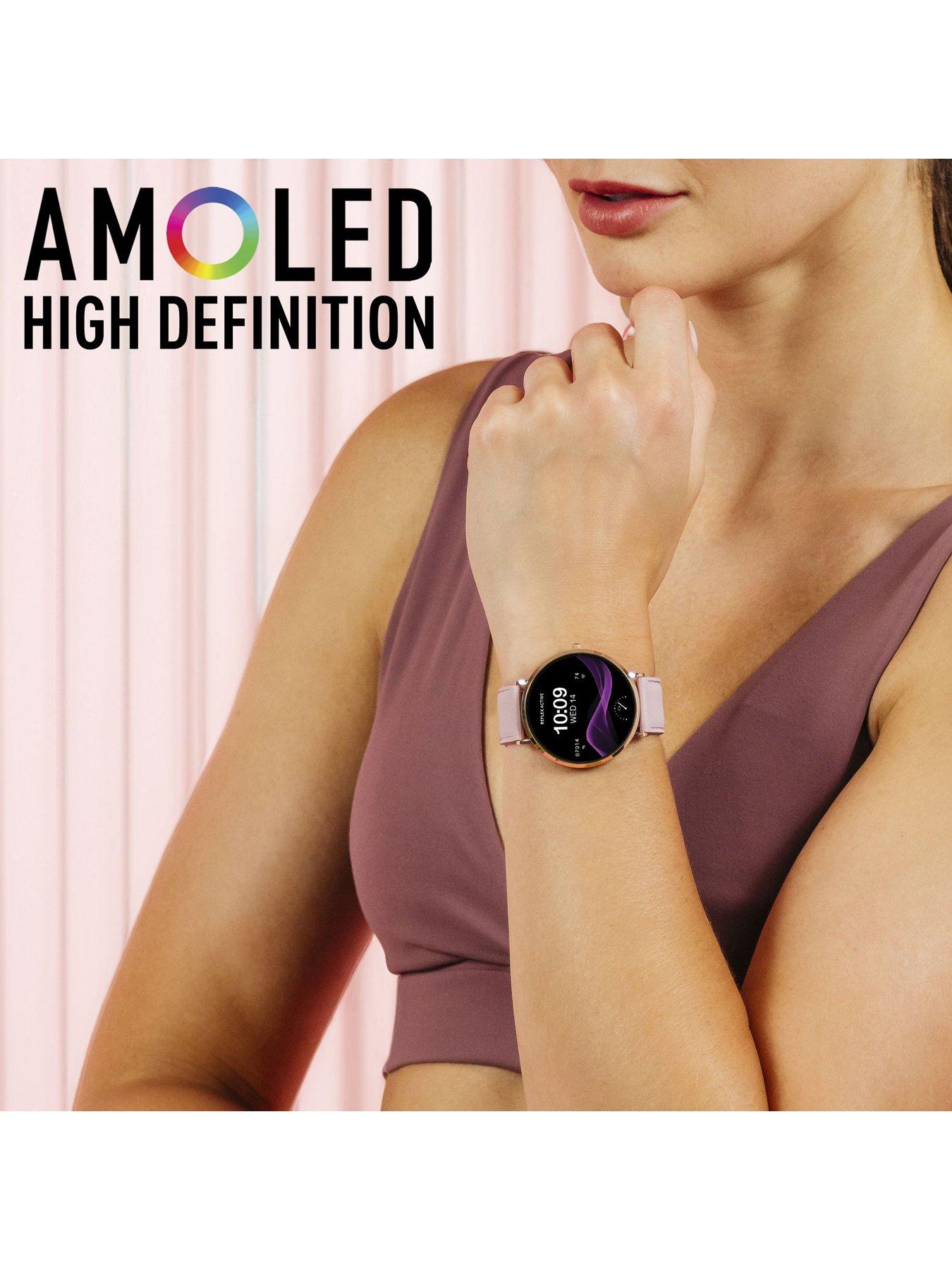  image of reflex-active-series-42-rose-gold-mesh-and-pink-silicone-strap-amoled-ultra-slim-smart-calling-watch-set