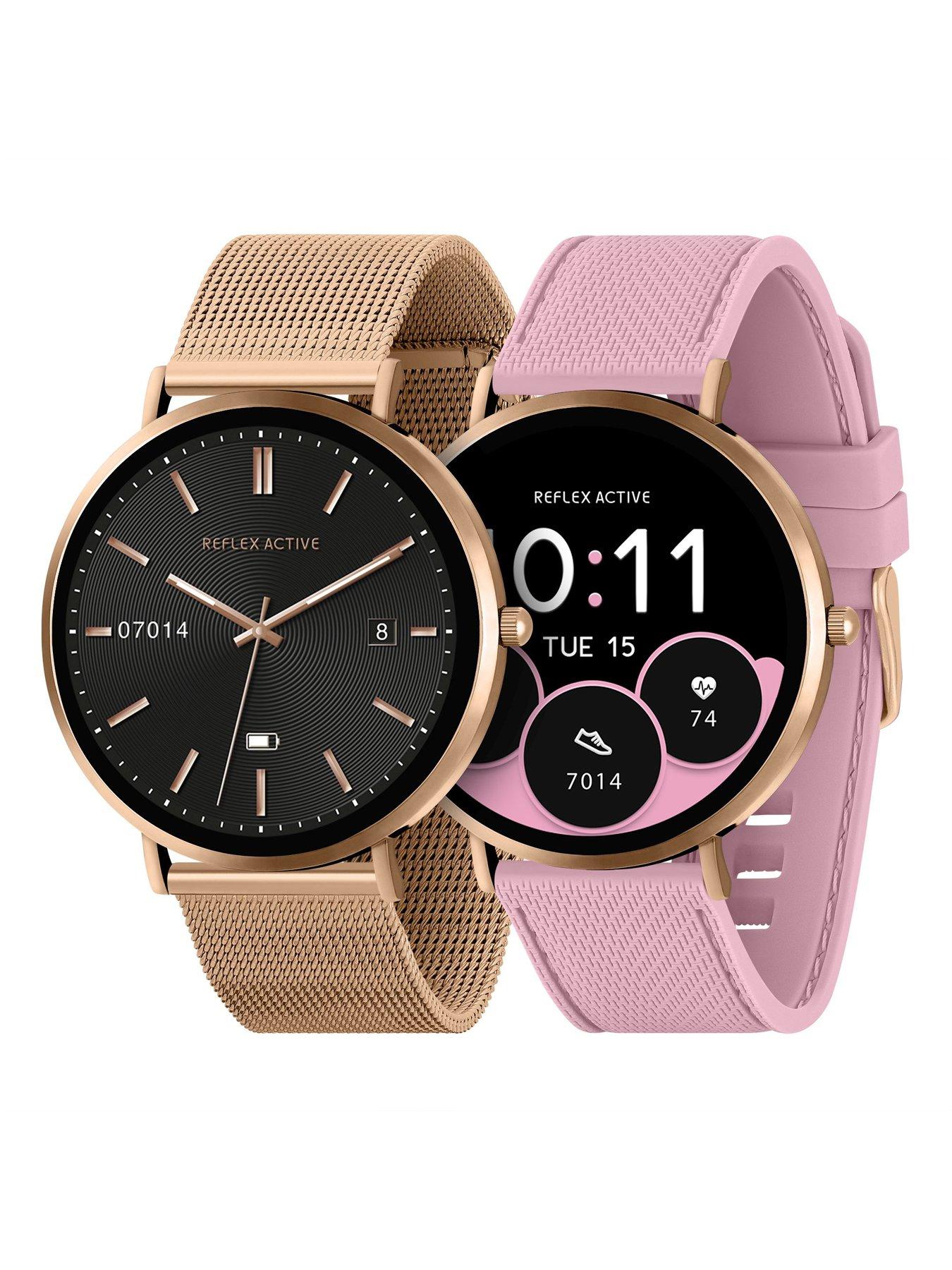  image of reflex-active-series-42-rose-gold-mesh-and-pink-silicone-strap-amoled-ultra-slim-smart-calling-watch-set