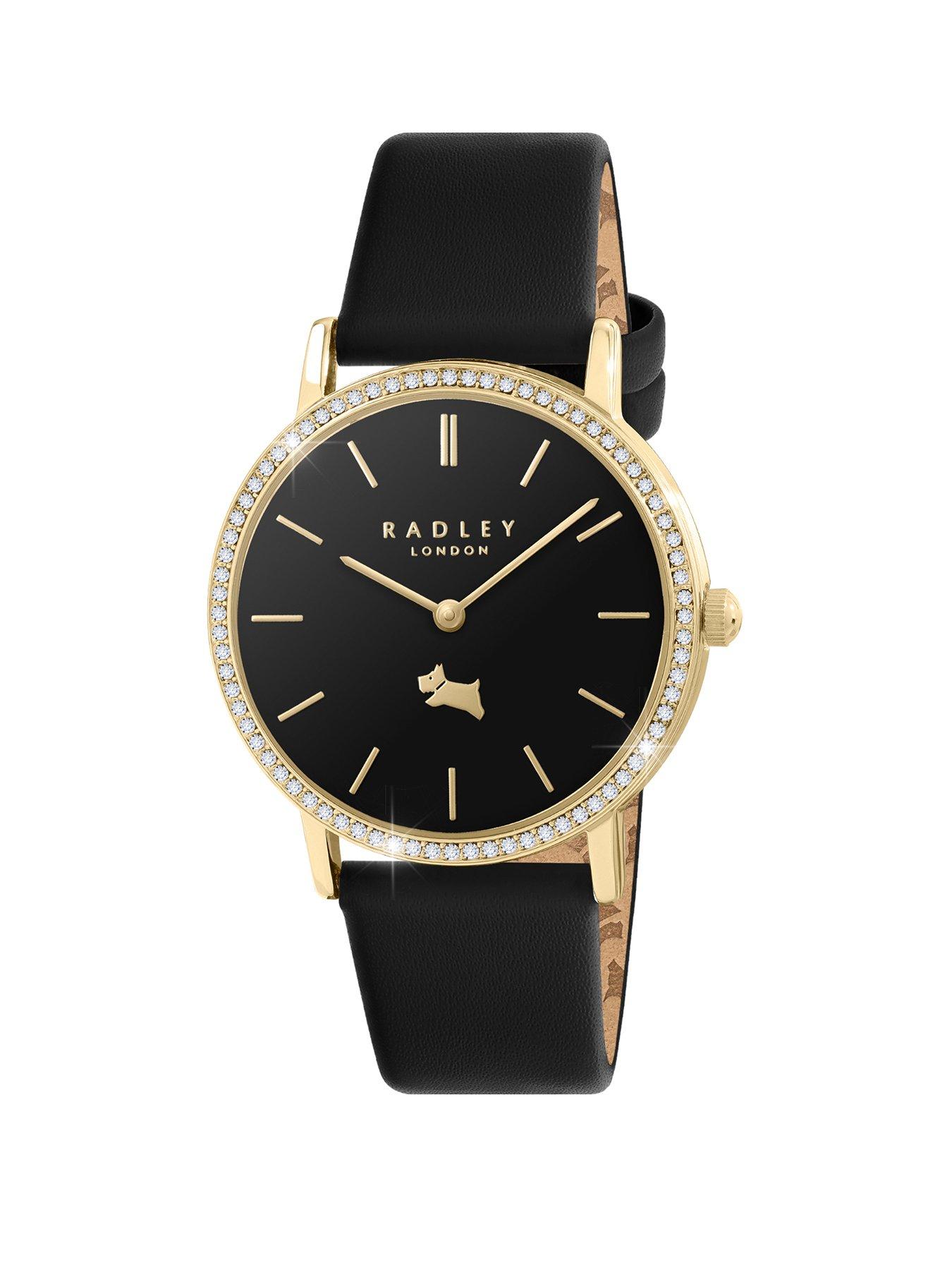 Radley Gold Plated Stone Set Black Leather Strap Watch littlewoods