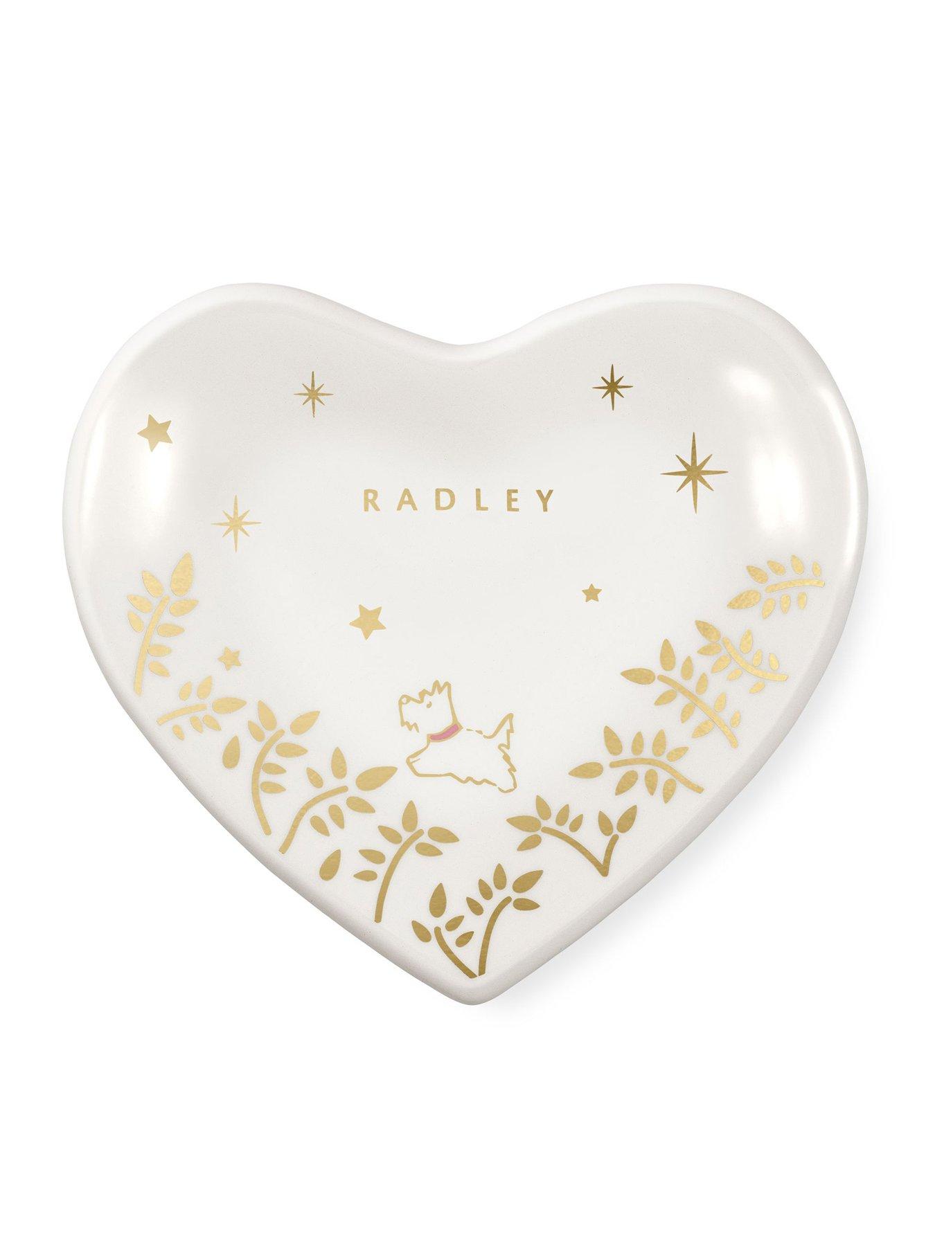  image of radley-gold-plated-black-leather-strap-watch-18ct-gold-plated-heart-twin-pack-earrings-amp-heart-ceramic-trinket-tray-set