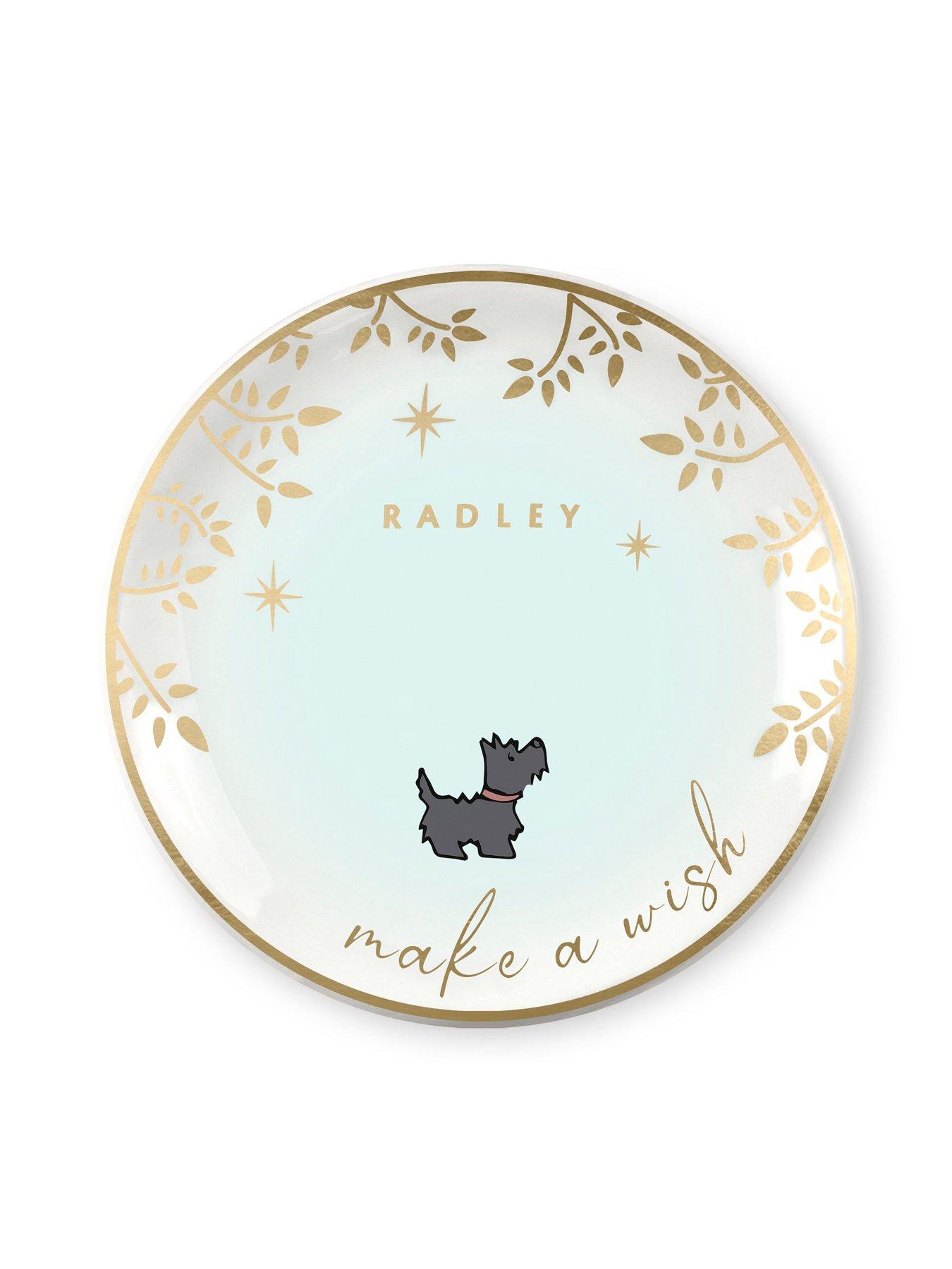  image of radley-gold-plated-deep-sea-leather-strap-watch-18ct-gold-plated-twin-pack-earrings-amp-ceramic-trinket-tray-set