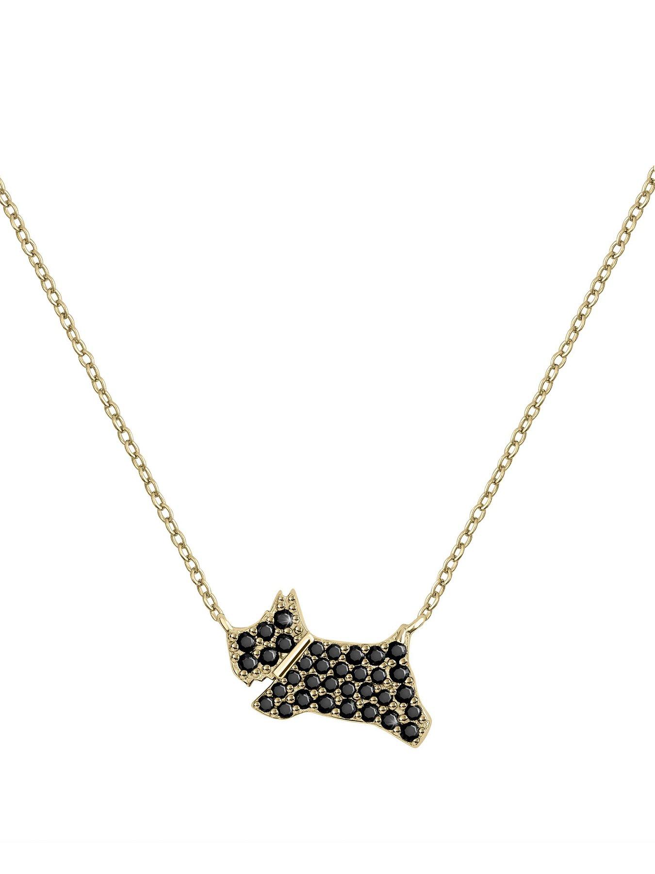  image of radley-18ct-gold-plated-sterling-silver-black-stone-set-jumping-dog-pendant-necklace