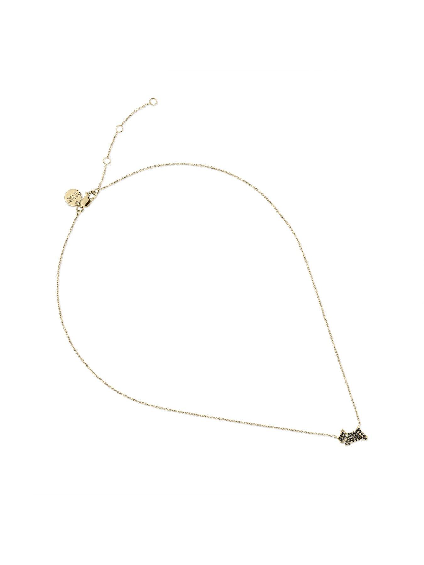  image of radley-18ct-gold-plated-sterling-silver-black-stone-set-jumping-dog-pendant-necklace