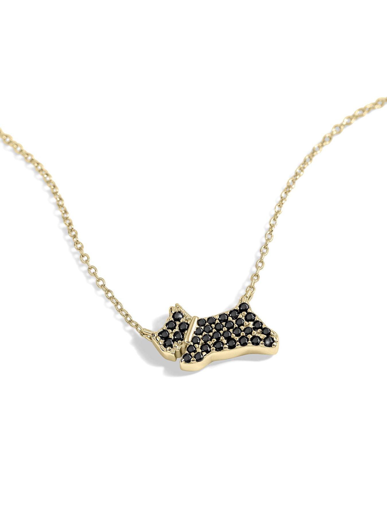  image of radley-18ct-gold-plated-sterling-silver-black-stone-set-jumping-dog-pendant-necklace