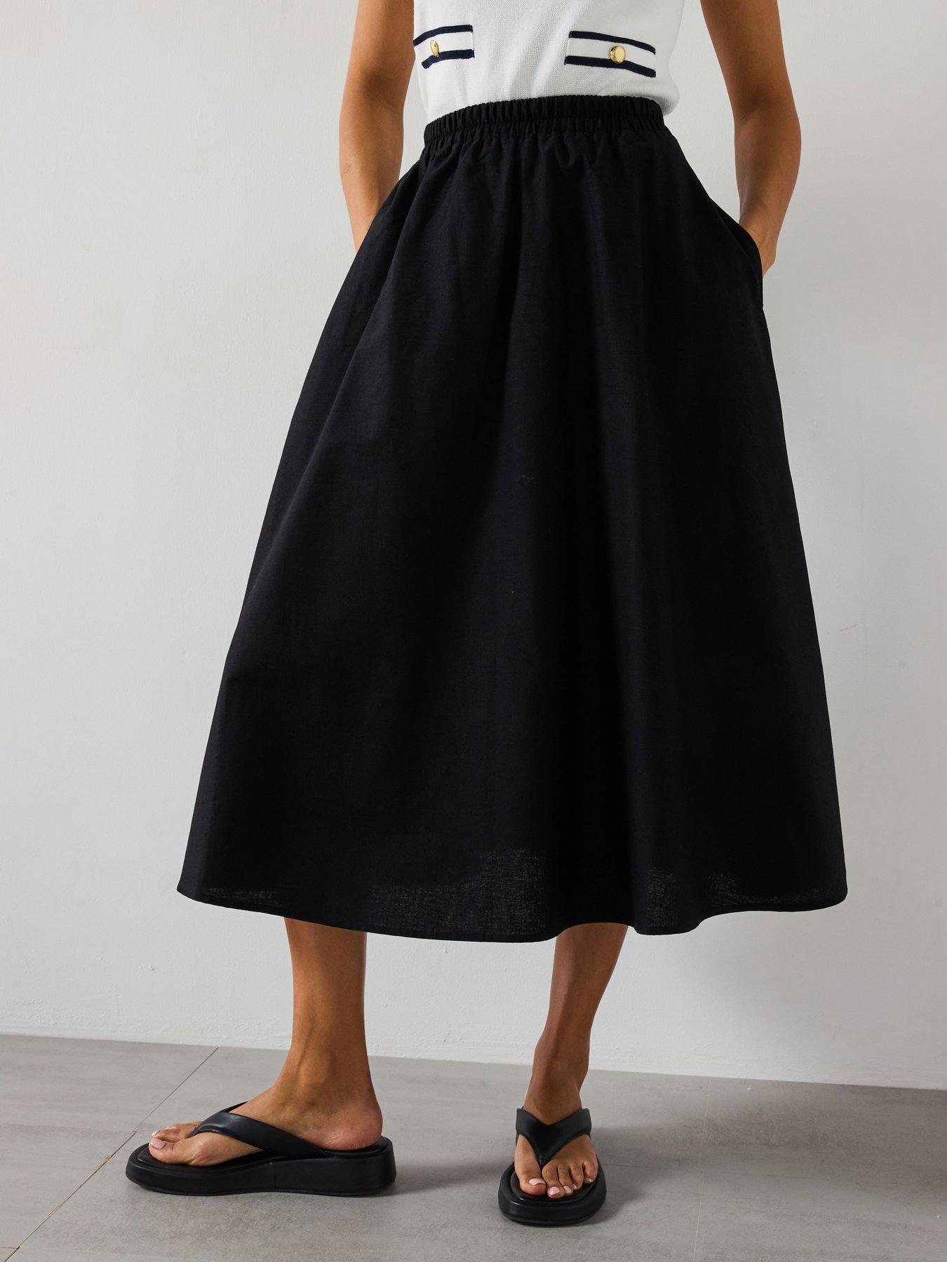 front image of barbour-elsi-midi-skirt-black
