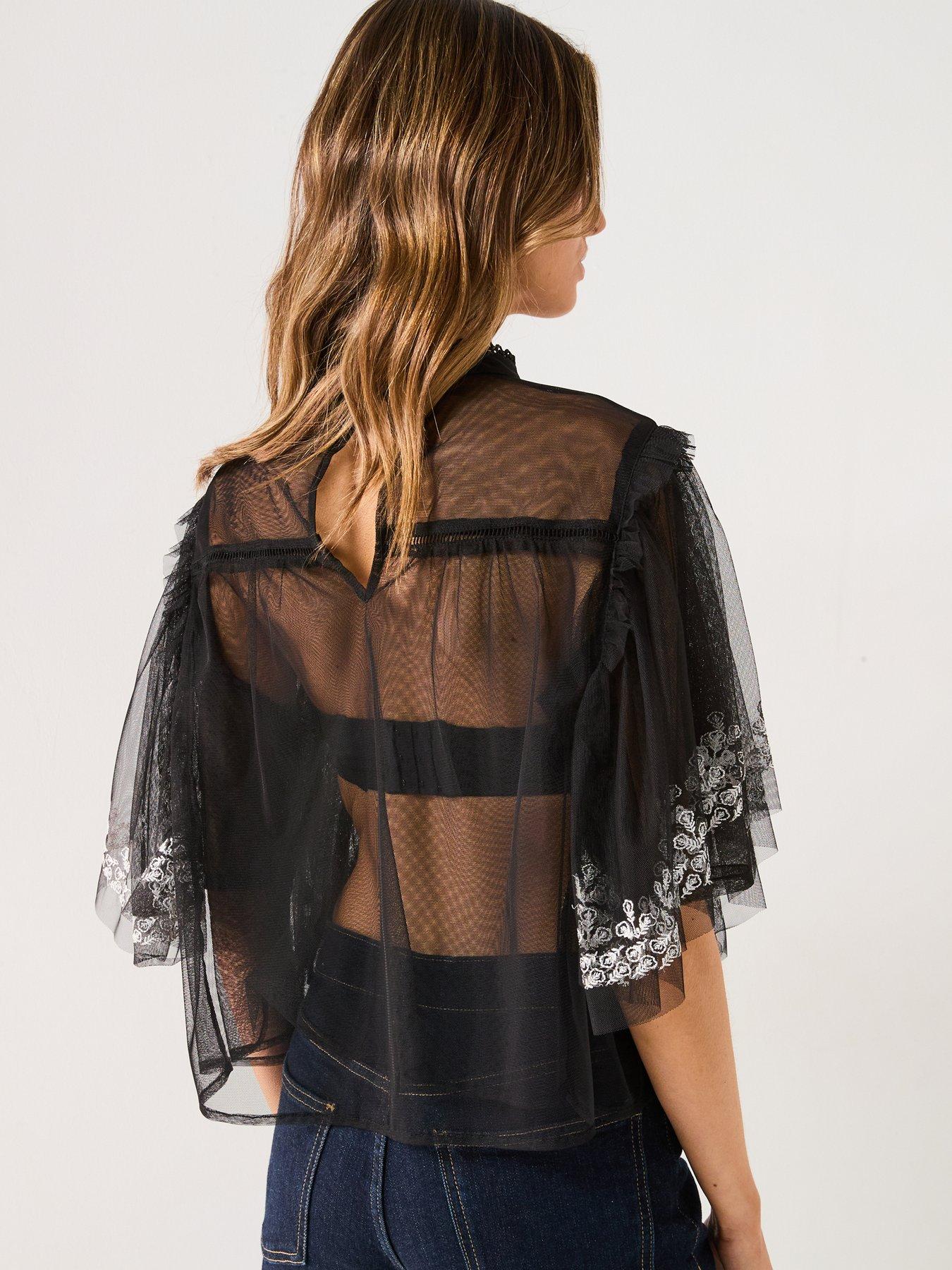  image of v-by-very-sheer-embroidered-blouse-black