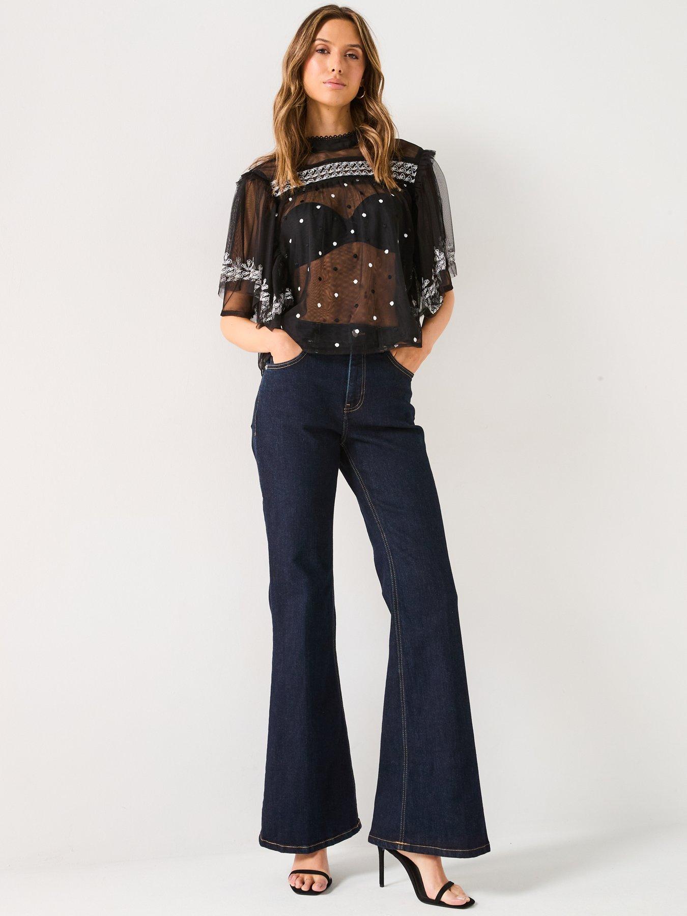  image of v-by-very-sheer-embroidered-blouse-black