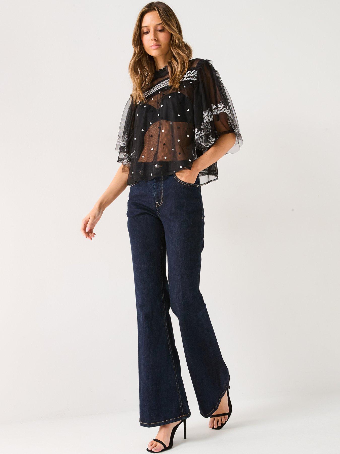  image of v-by-very-sheer-embroidered-blouse-black
