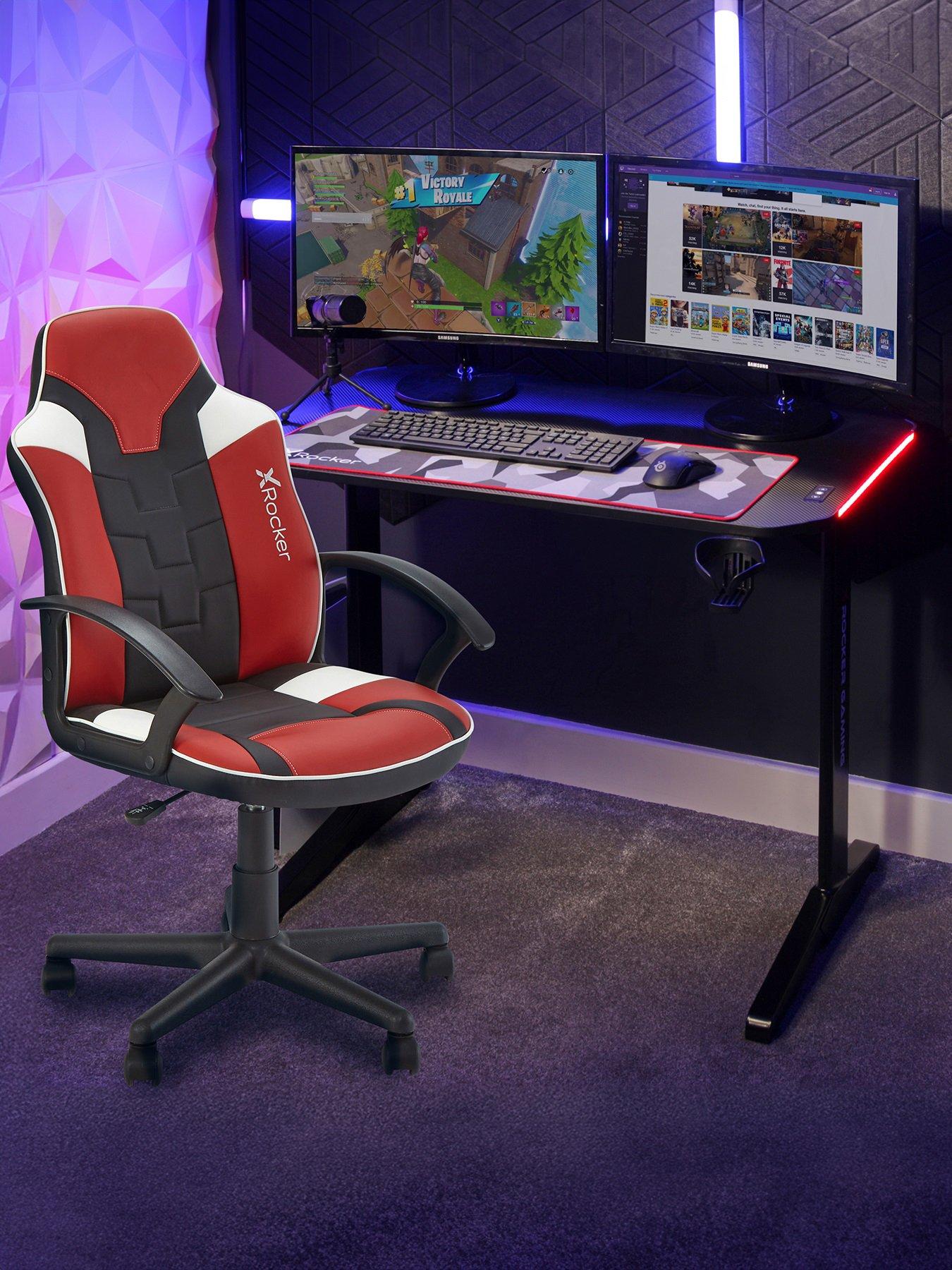 X Rocker Saturn Red and Panther RGB Gaming Desk Bundle