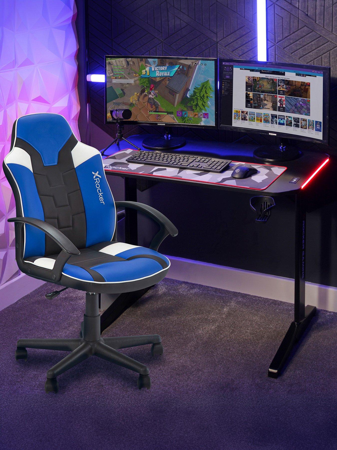 X Rocker Saturn Blue and Panther RGB Gaming Desk Bundle