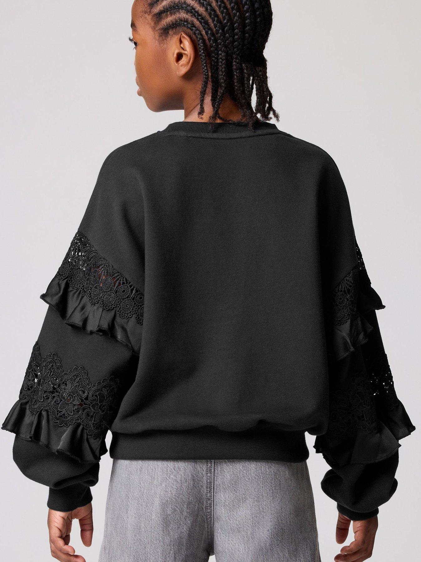  image of smallsaints-girls-gracie-lace-sweat-top-black