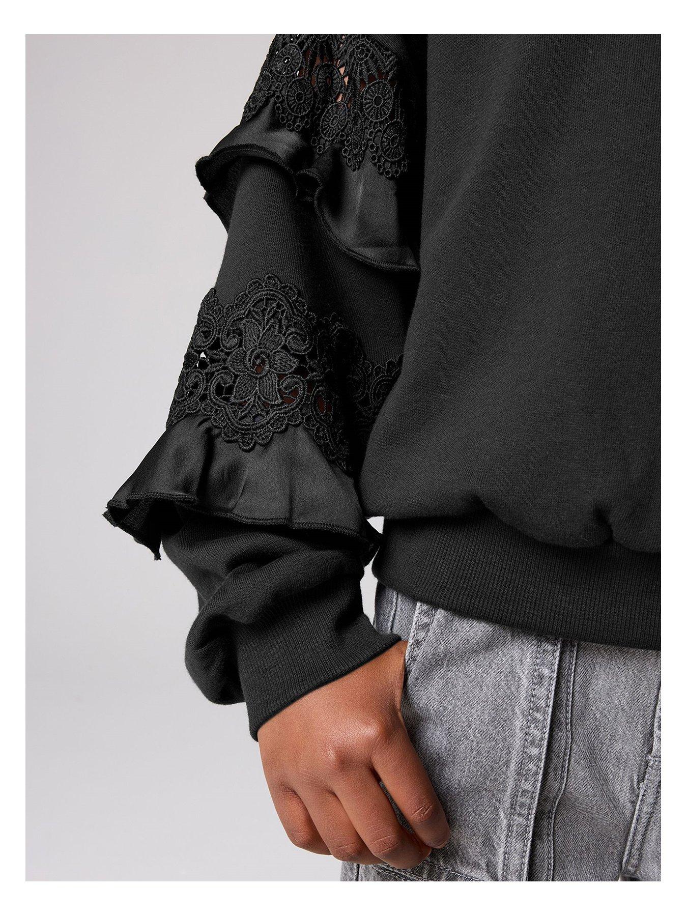  image of smallsaints-girls-gracie-lace-sweat-top-black