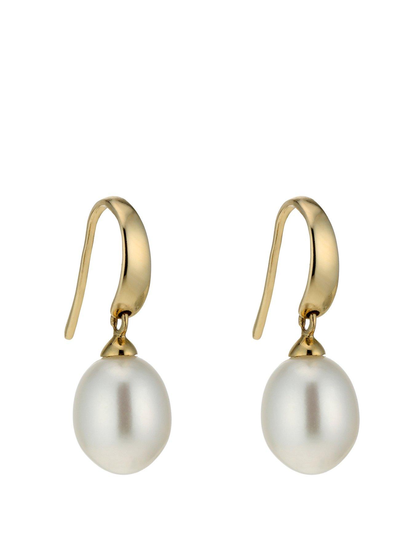 Ernest Jones 9ct Yellow Gold Cultured Freshwater Pearl Drop Hook Earrings
