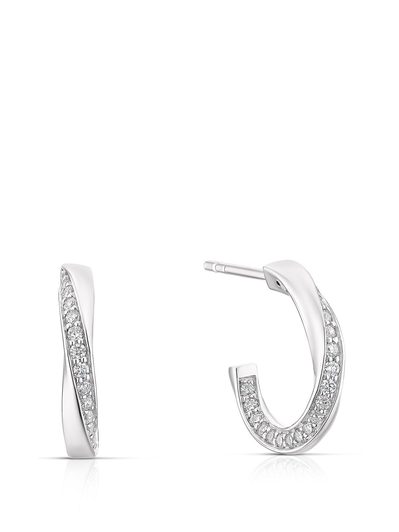  image of ernest-jones-sterling-silver-cubic-zirconia-twist-half-hoop-earrings