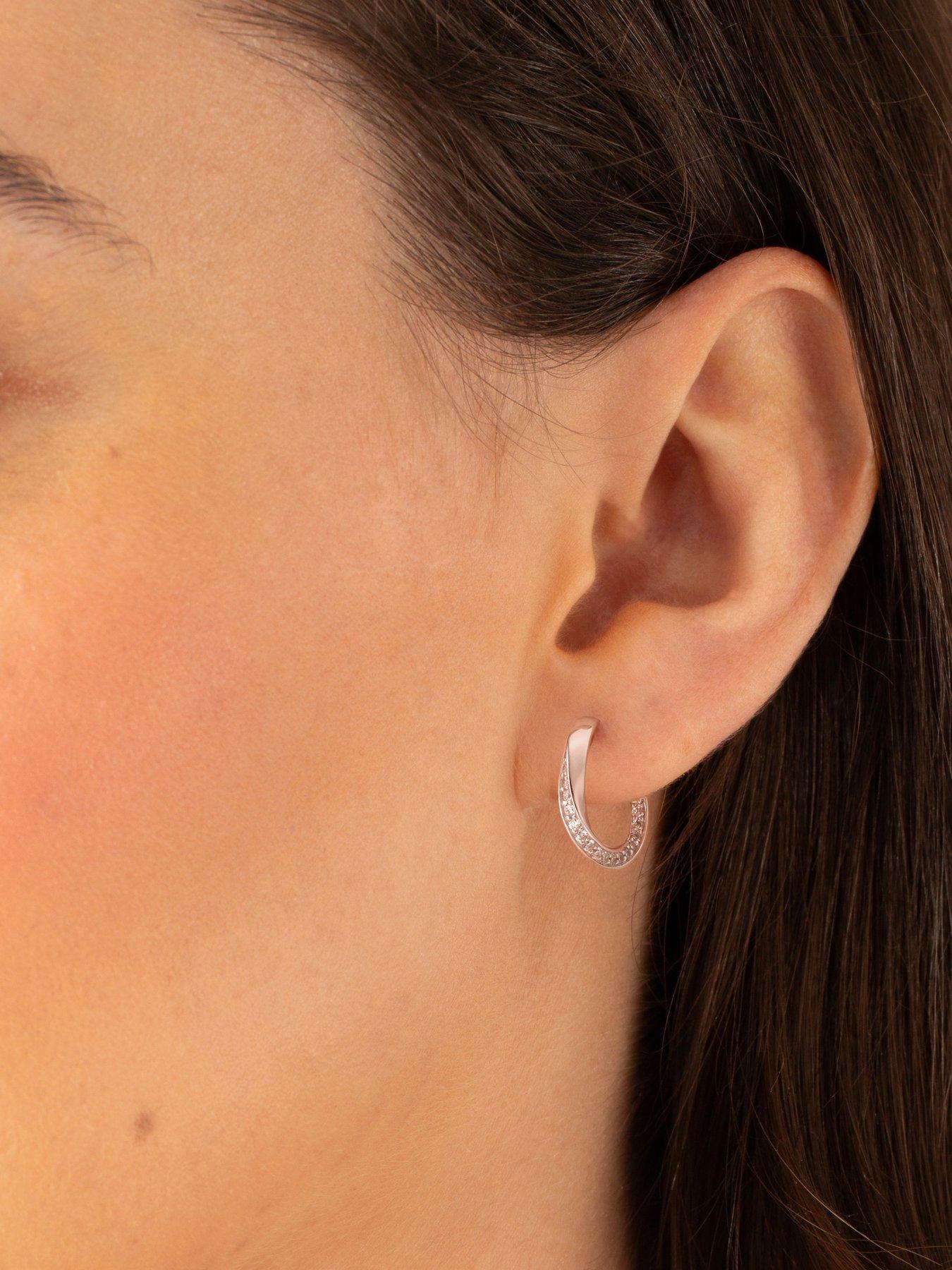  image of ernest-jones-sterling-silver-cubic-zirconia-twist-half-hoop-earrings