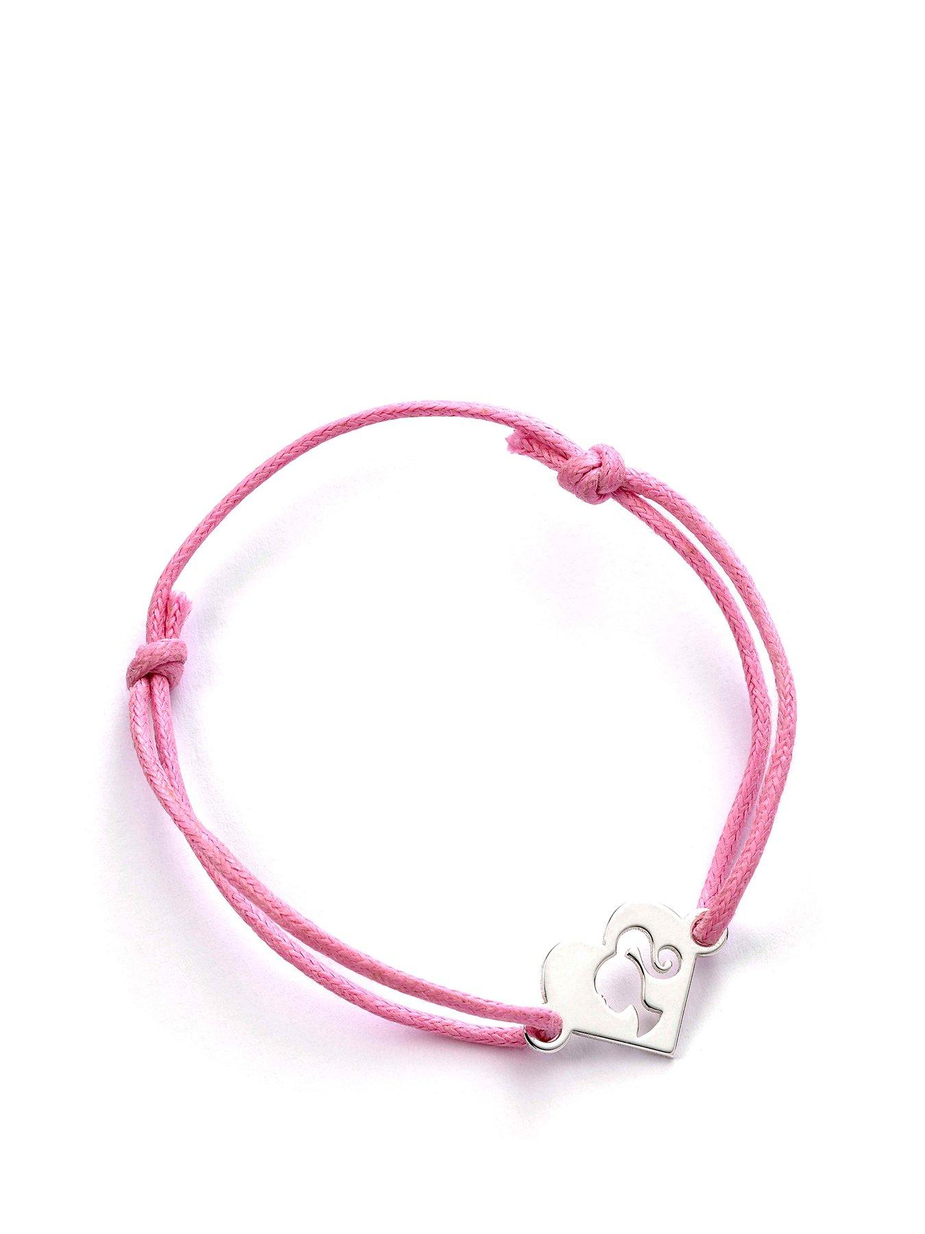 undefined Sterling Silver Heart Friendship Pink Cord Bracelet