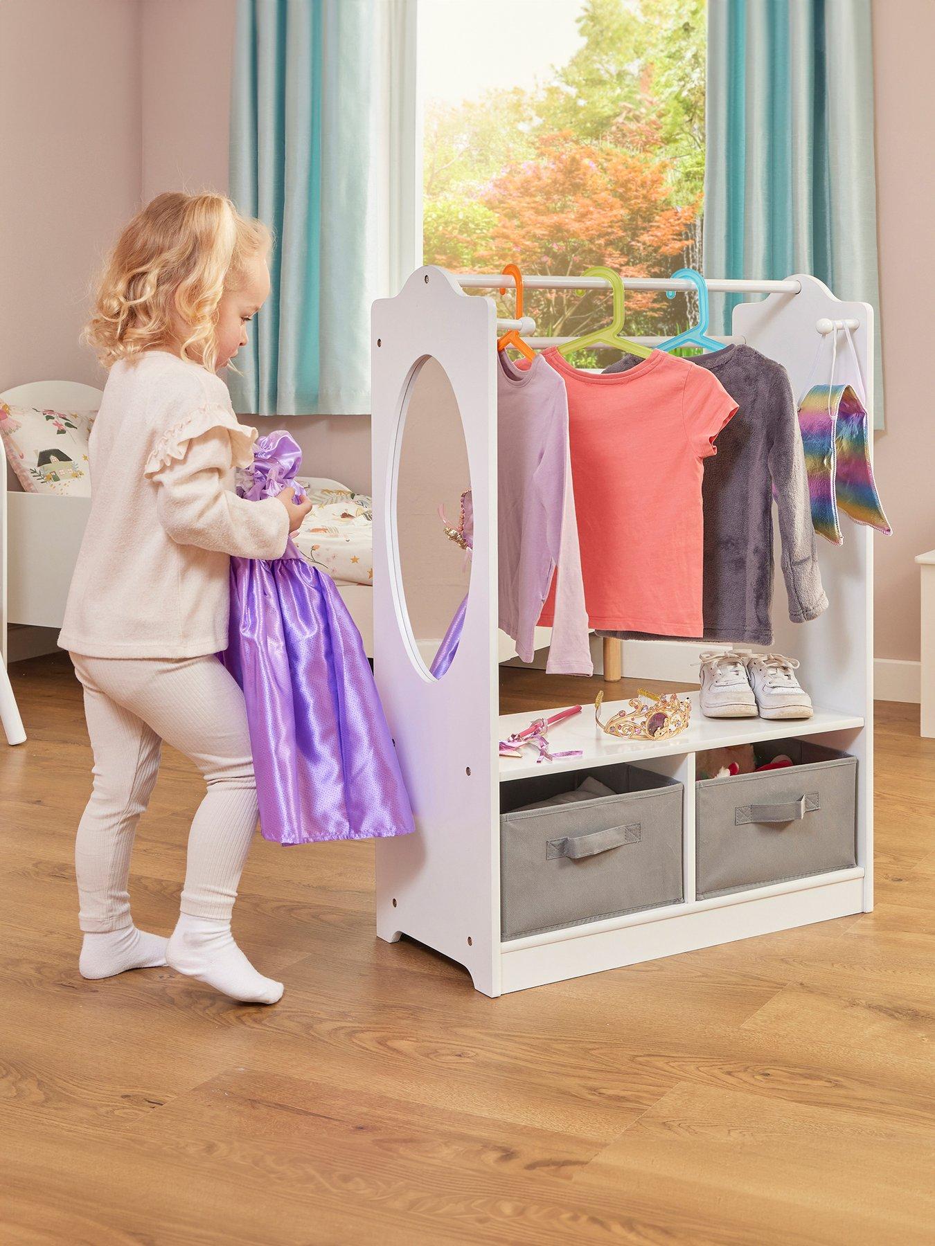 Liberty House White Wooden Dress Up unit with Grey Storage bins