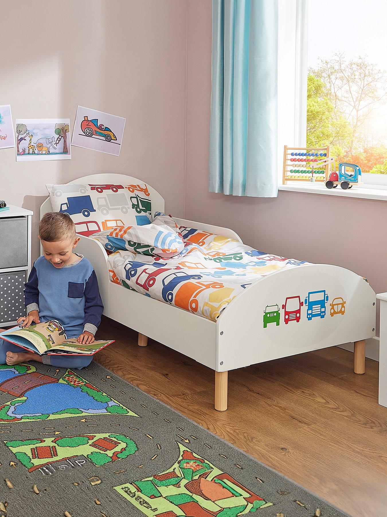  image of liberty-house-white-toddler-bed-with-car-decal