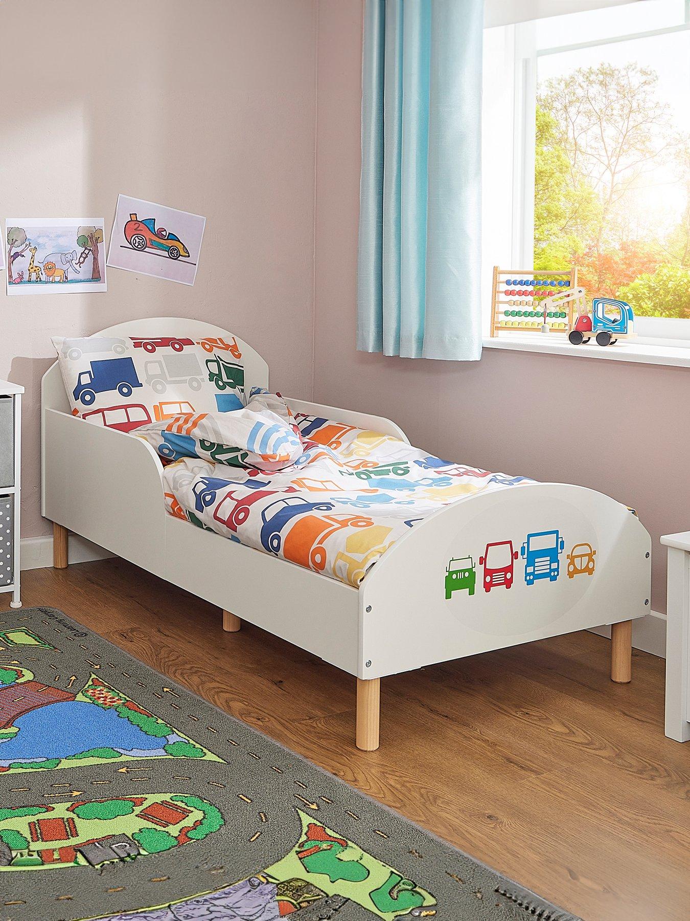  image of liberty-house-white-toddler-bed-with-car-decal
