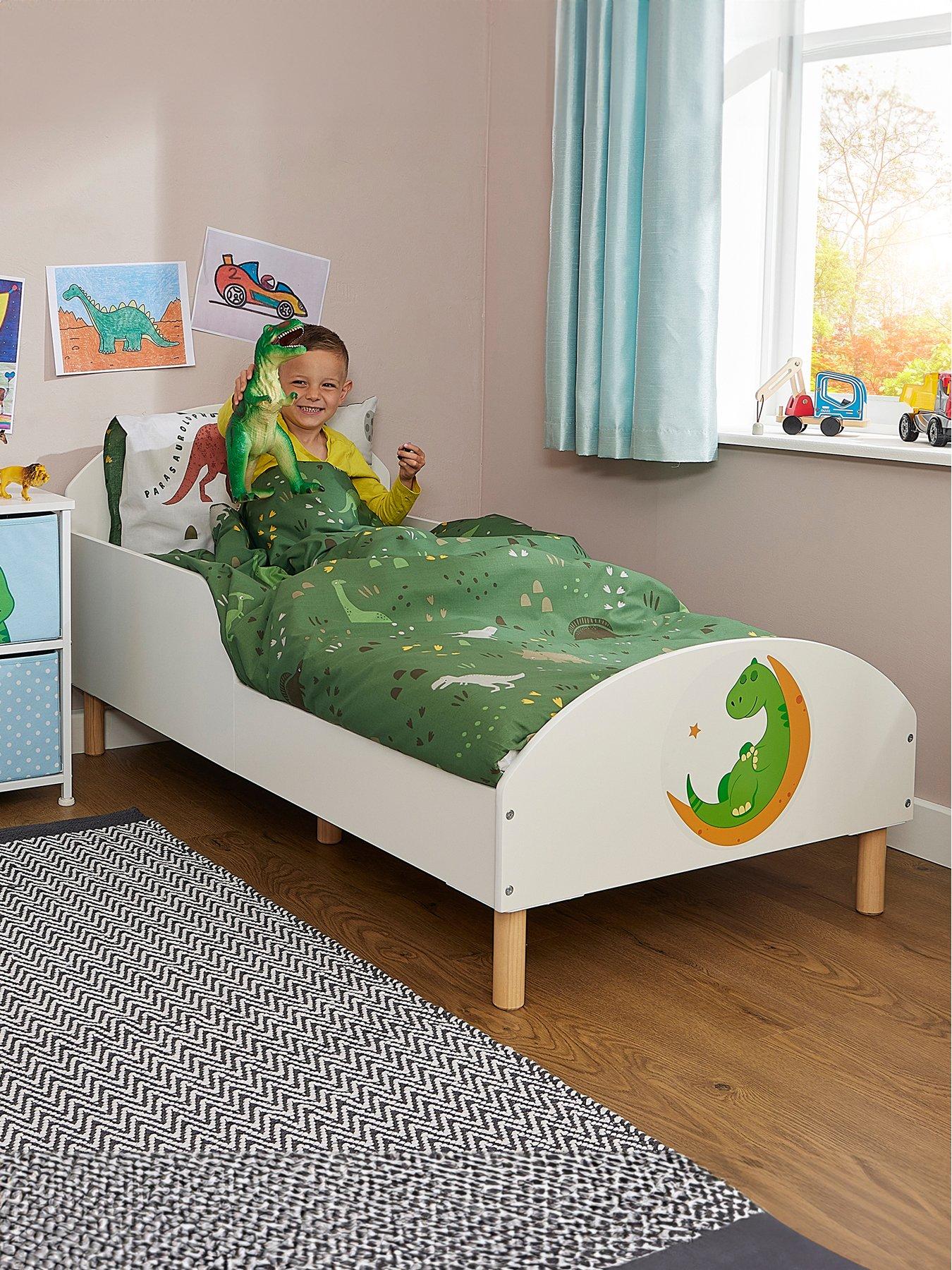 Image 1 of 7 of Liberty House White Toddler Bed with Dinosaur Decal