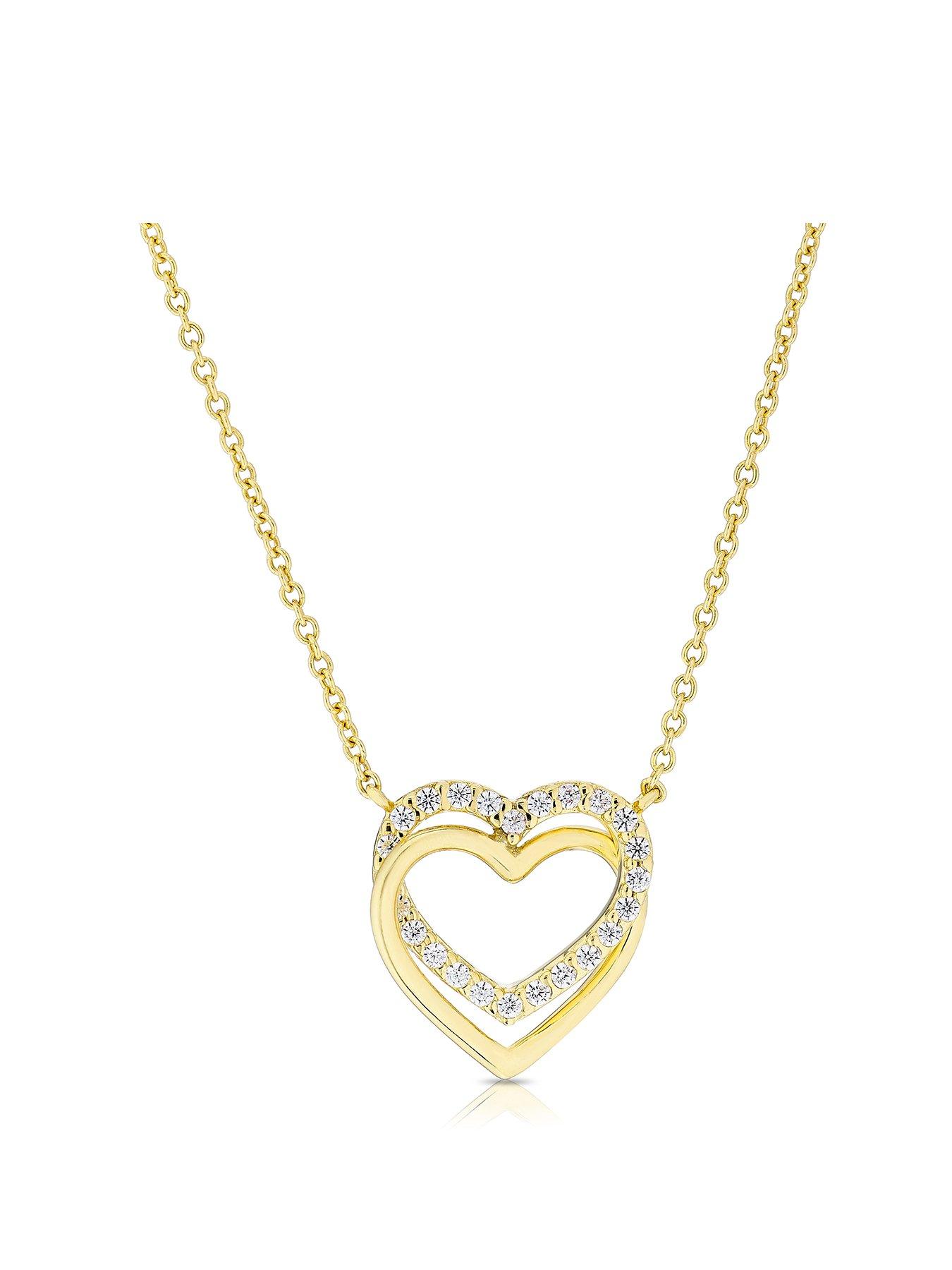 Image 1 of 7 of Ernest Jones 9ct Yellow Gold Cubic Zirconia Linked Heart Necklace
