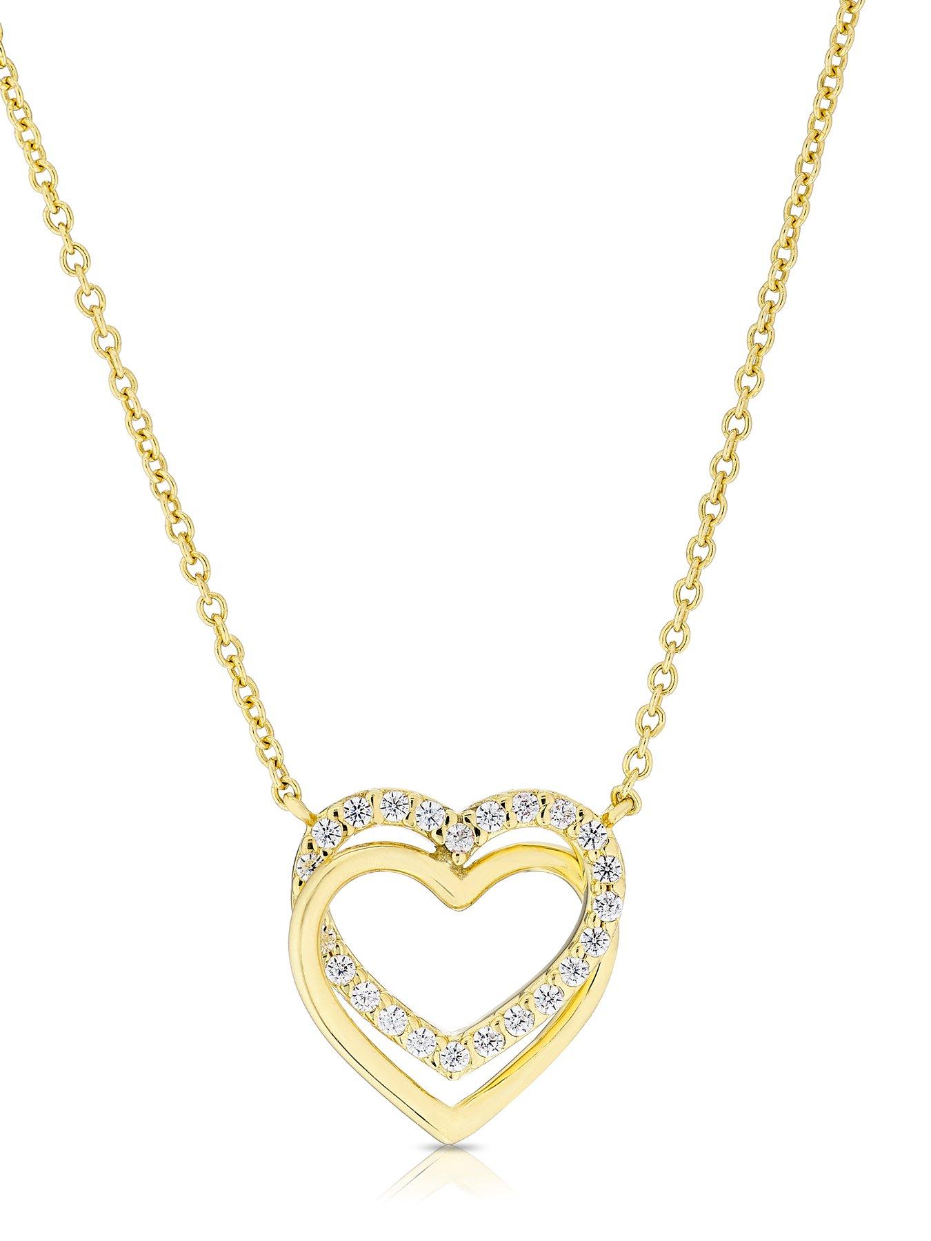  image of ernest-jones-9ct-yellow-gold-cubic-zirconia-linked-heart-necklace