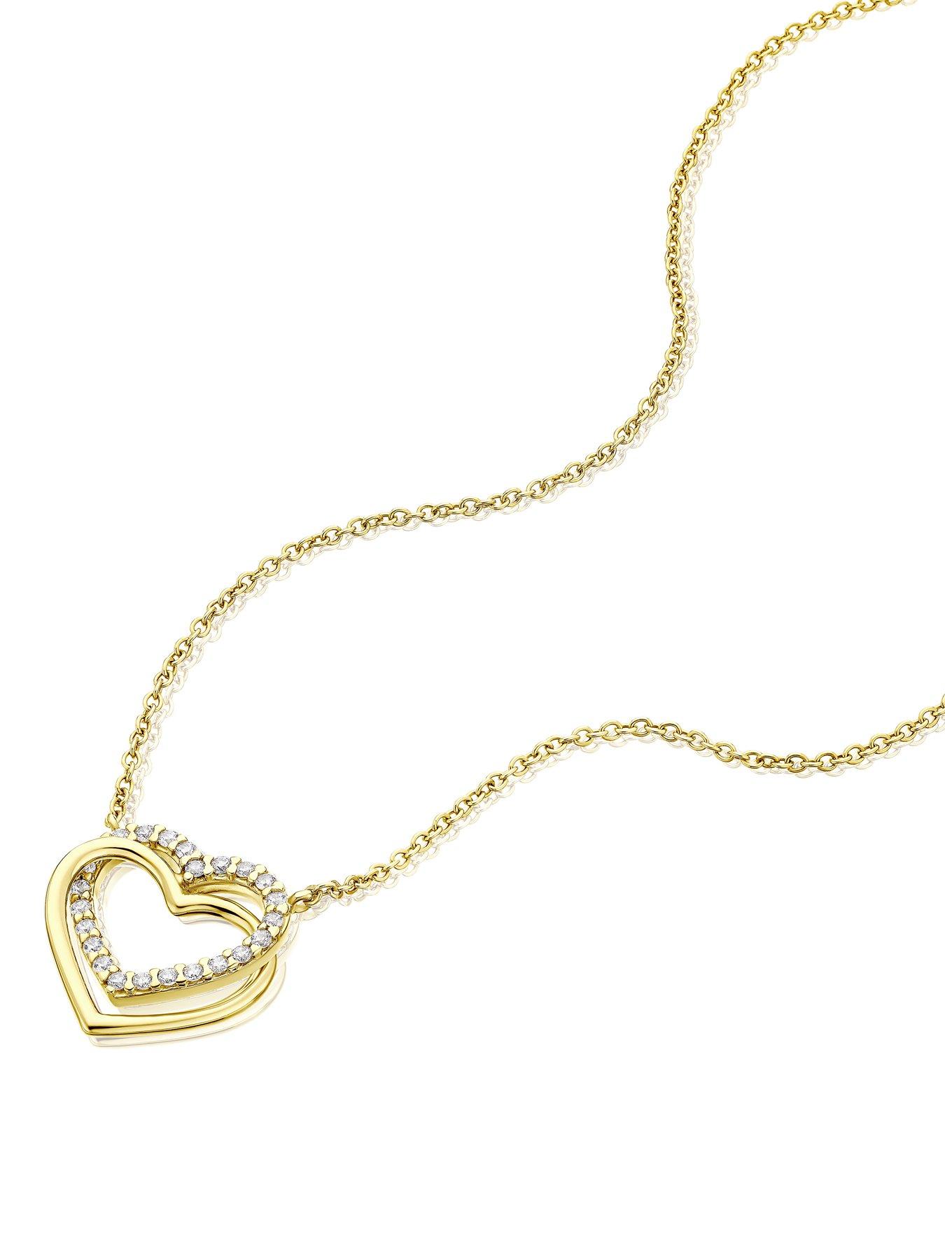  image of ernest-jones-9ct-yellow-gold-cubic-zirconia-linked-heart-necklace