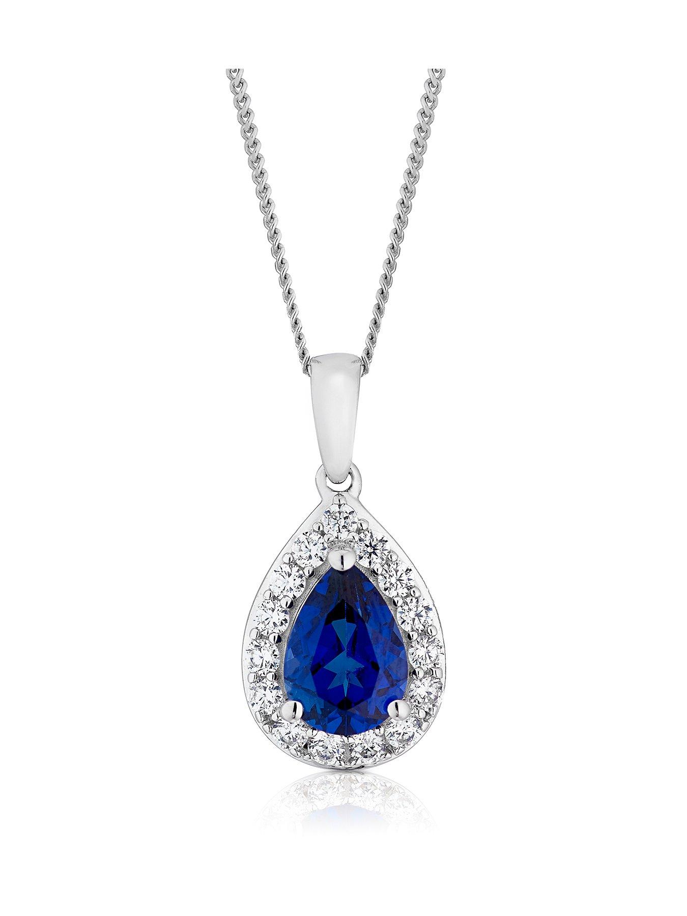  image of ernest-jones-9ct-white-gold-created-sapphire-cz-pear-cluster-pendant