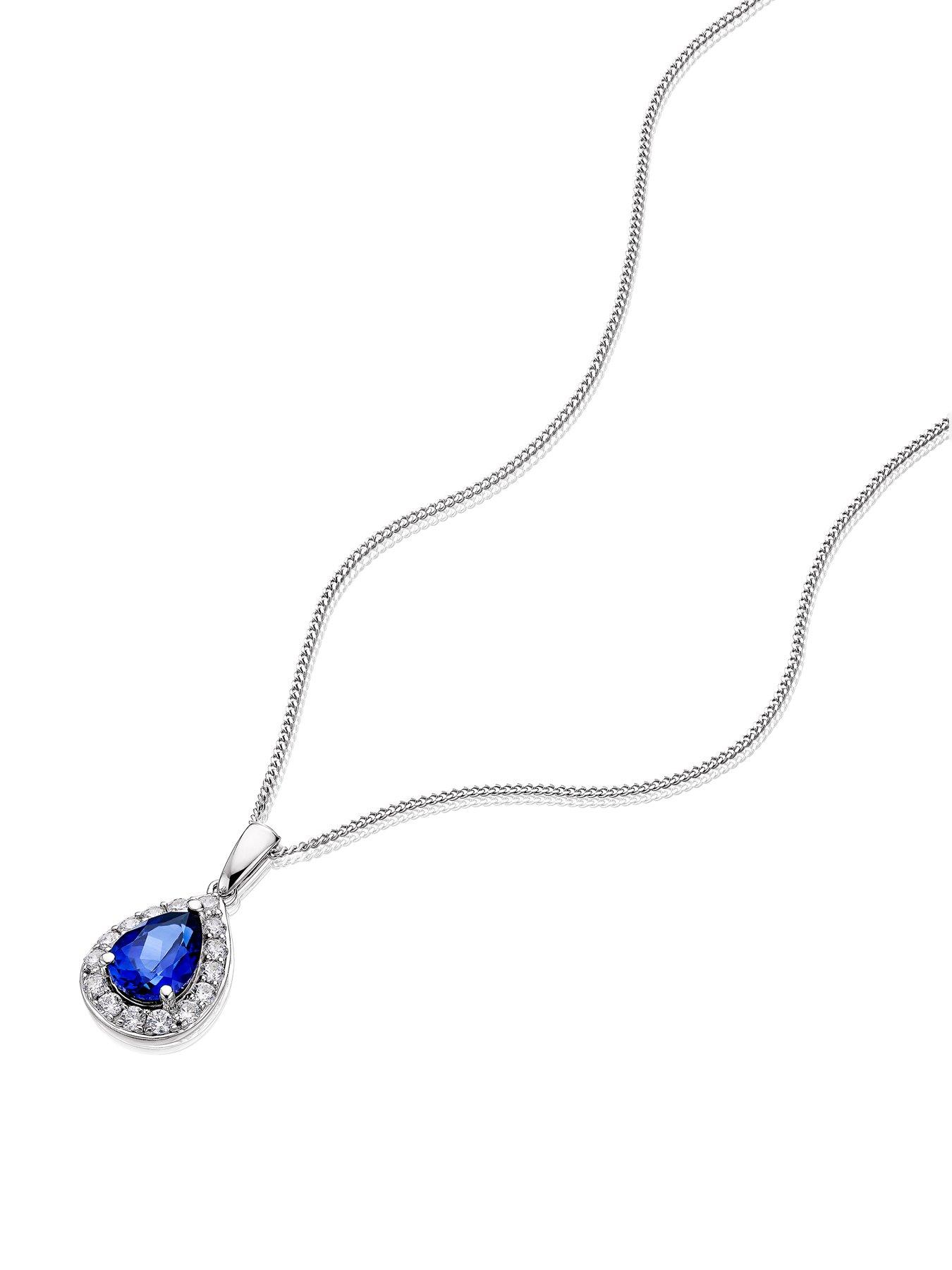  image of ernest-jones-9ct-white-gold-created-sapphire-cz-pear-cluster-pendant